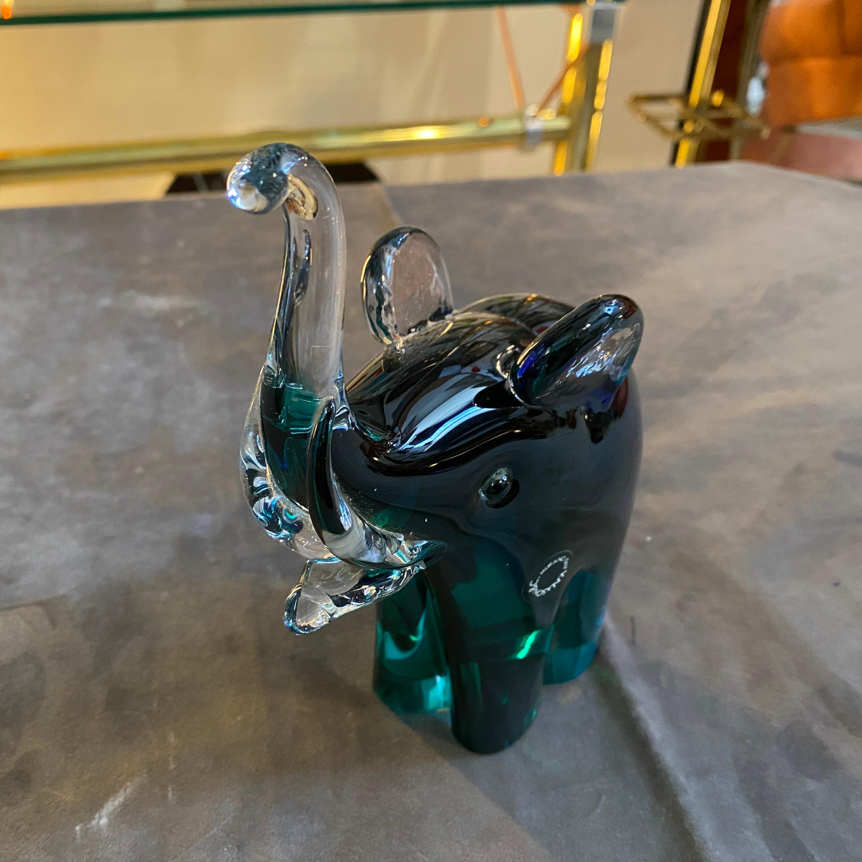 1980s Modernist Blue and Green Sommerso Murano Glass Elephant by Vincenzo Nason For Sale 2