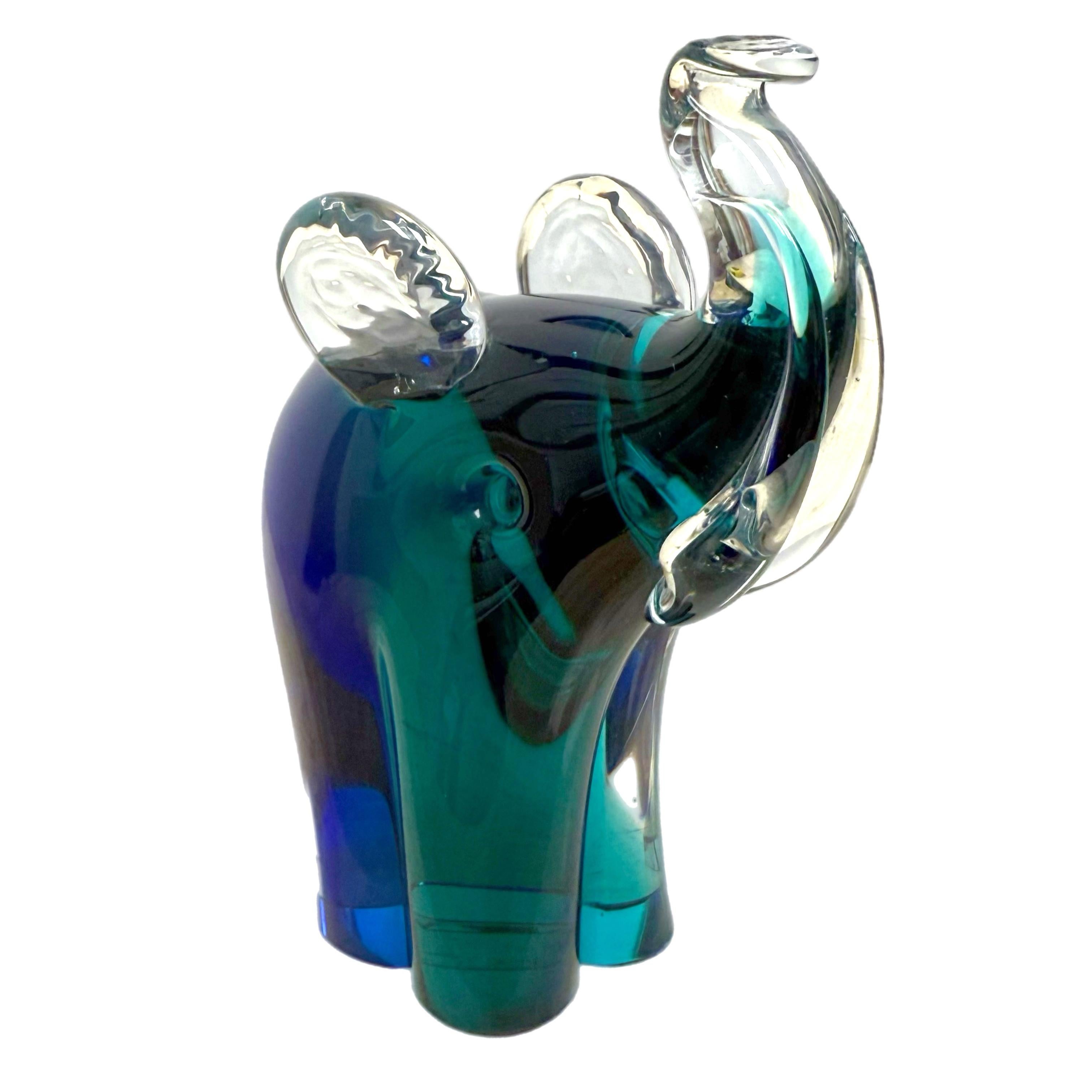 Modernistischer blauer und grüner Sommerso-Elefant aus Muranoglas von Vincenzo Nason aus den 1980er Jahren im Angebot 3