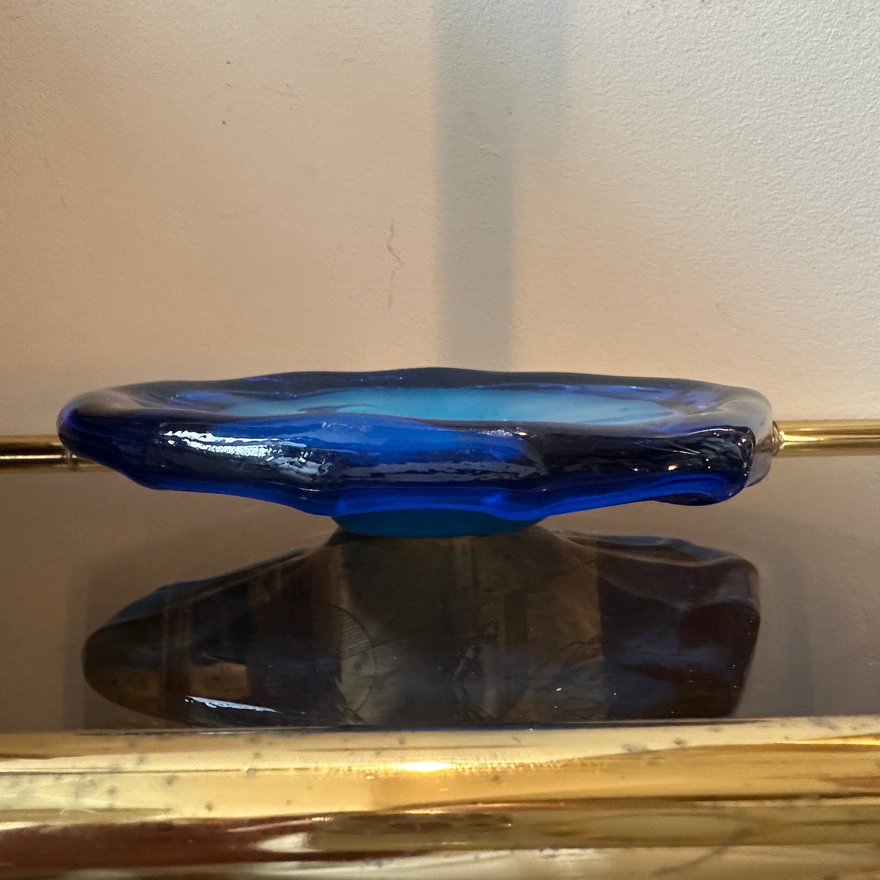 Moderno Vide Pochette in vetro di Murano modernista degli anni '80, blu e turchese in vendita