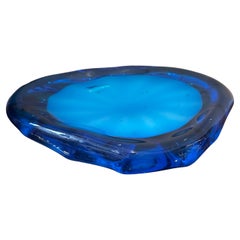 Vide Poche moderniste en verre de Murano bleu et turquoise des années 1980