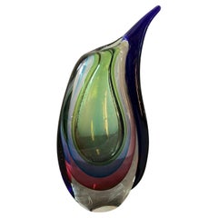 1980s, Modernist Blue Purple and Green Murano Glass Vase by V. Nason