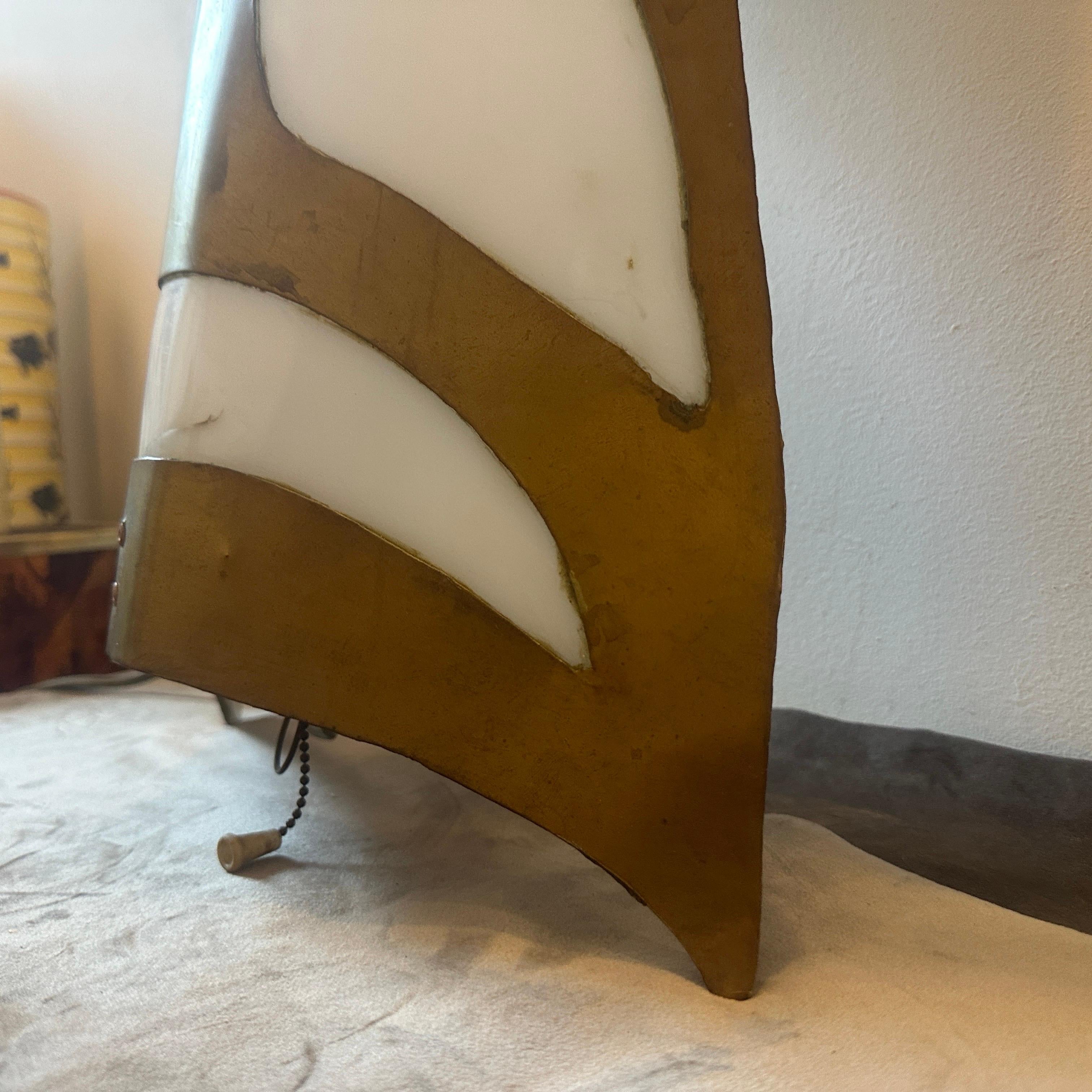 1980s Modernist Brass and White Plexiglass Tribal Mask Wall Light For Sale 1