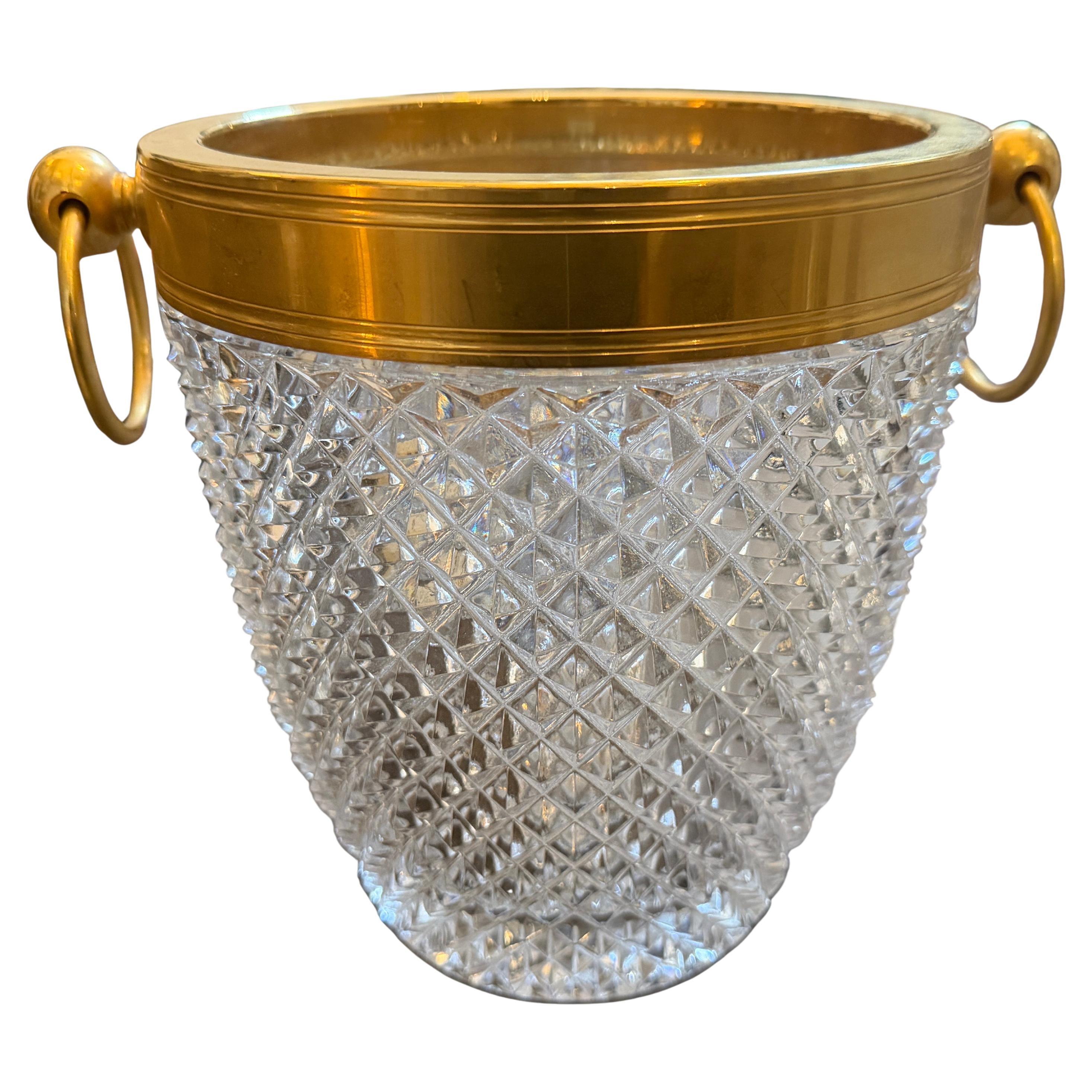 1980s Modernist Crystal and Gilded Metal French Champagne Cooler