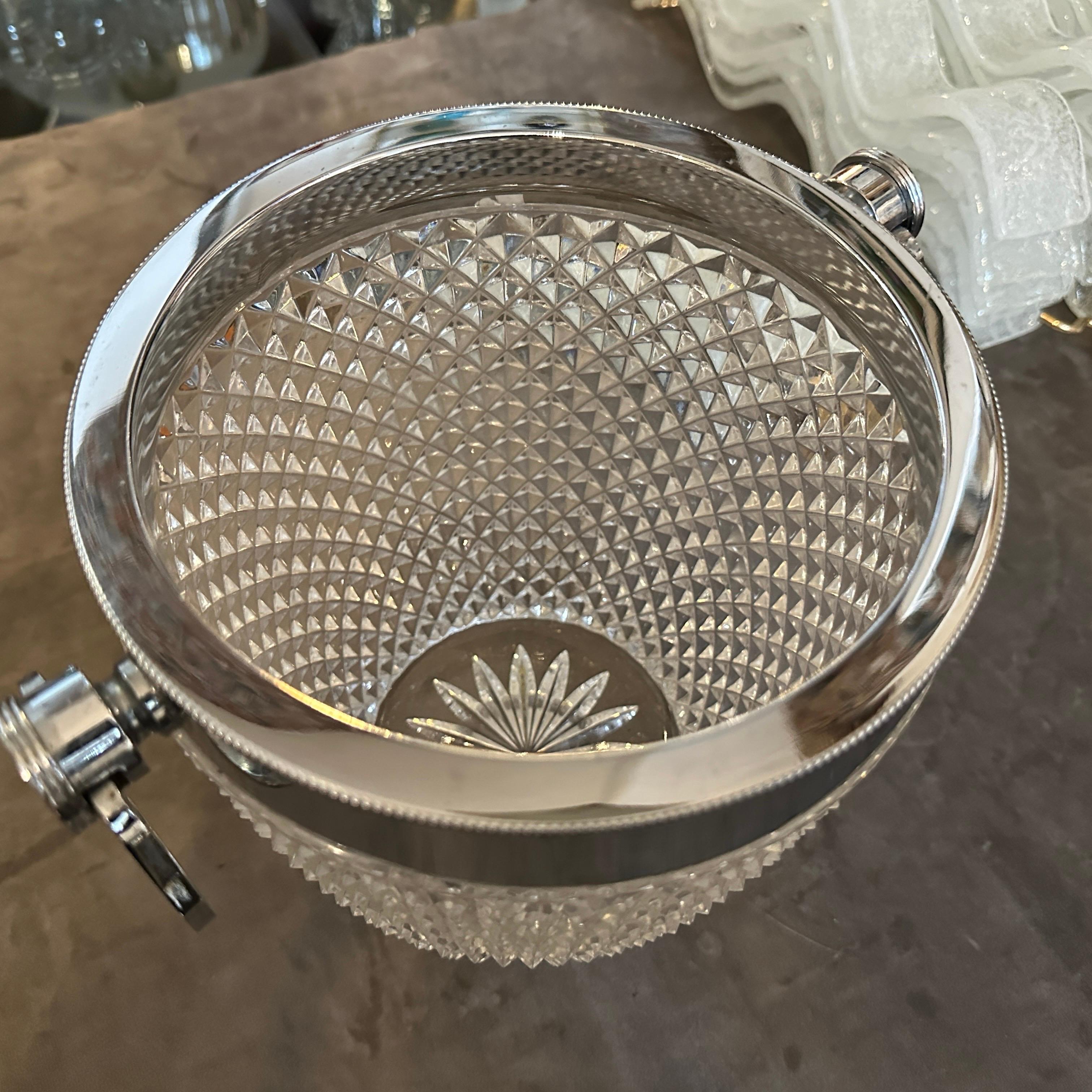 1980s Modernist Crystal and Silver Plate French Wine Cooler For Sale 8