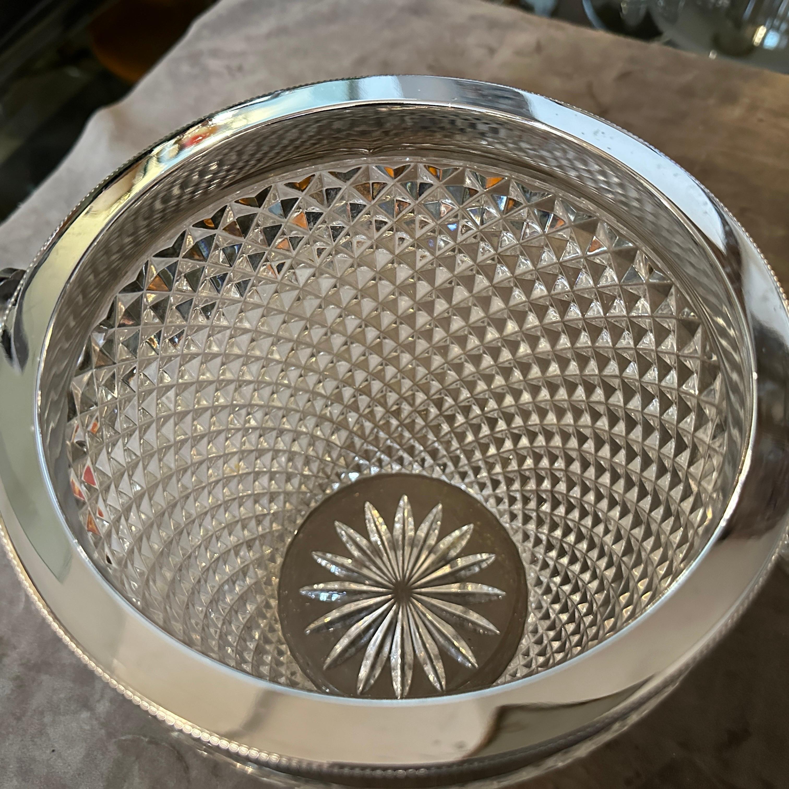 1980s Modernist Crystal and Silver Plate French Wine Cooler In Excellent Condition For Sale In Aci Castello, IT
