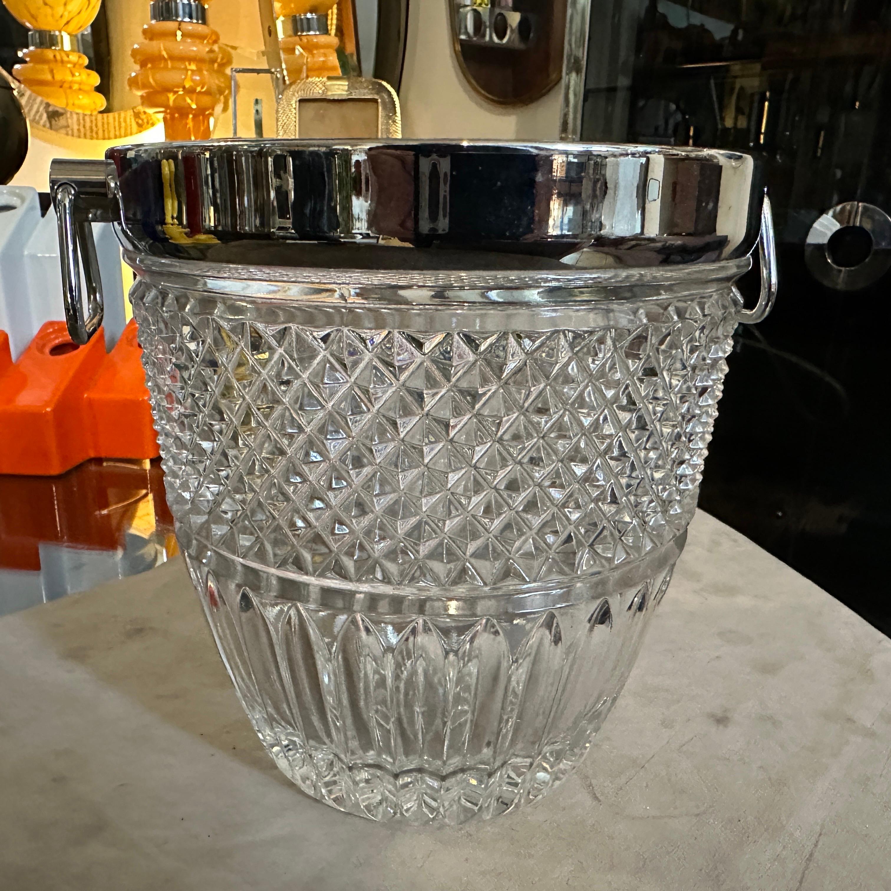 Minimalist 1980s Modernist Crystal and Silver Plate French Wine Cooler For Sale
