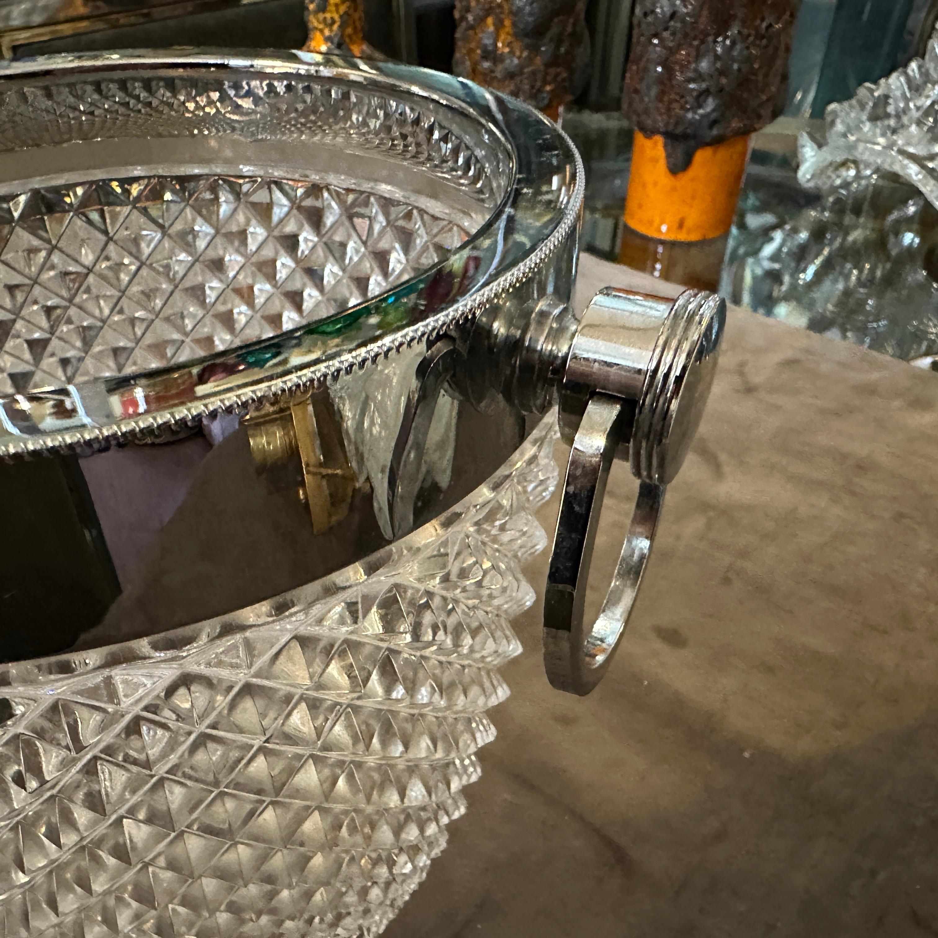 20th Century 1980s Modernist Crystal and Silver Plate French Wine Cooler For Sale