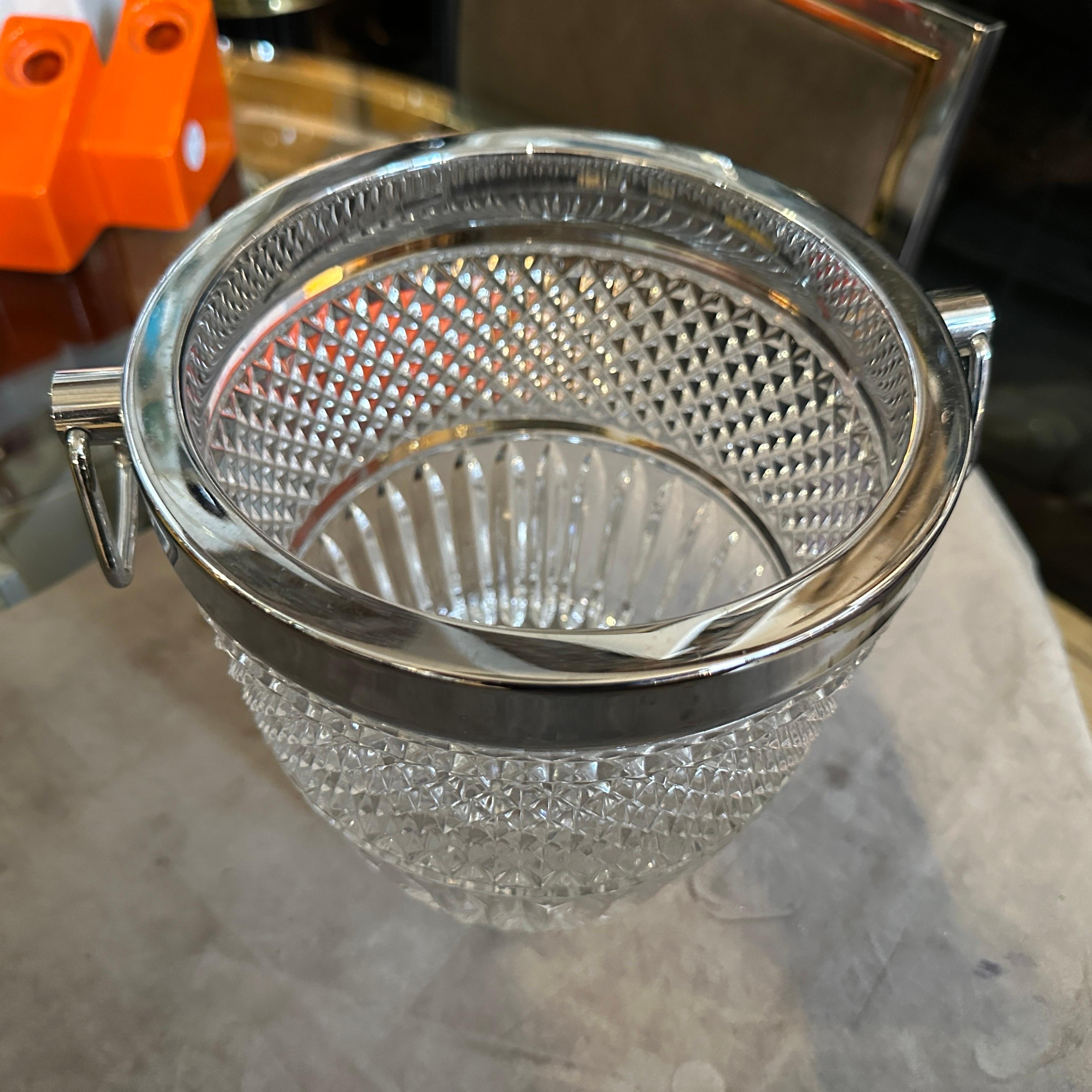 Italian 1980s Modernist Crystal and Silver Plate French Wine Cooler For Sale