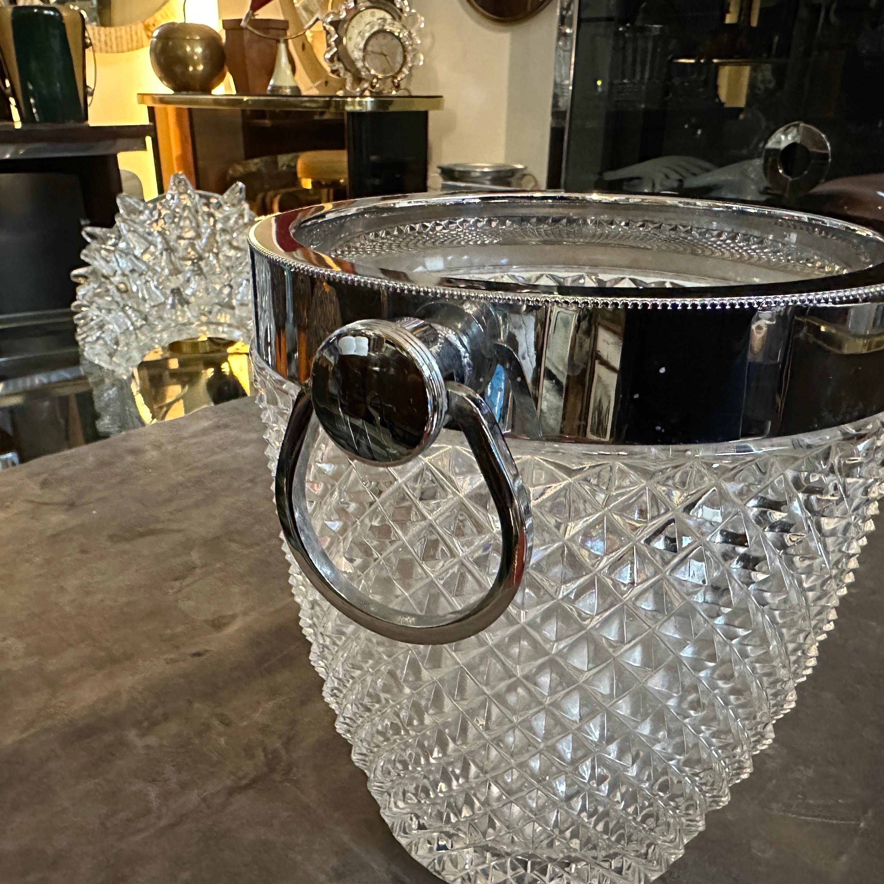 1980s Modernist Crystal and Silver Plate French Wine Cooler For Sale 1