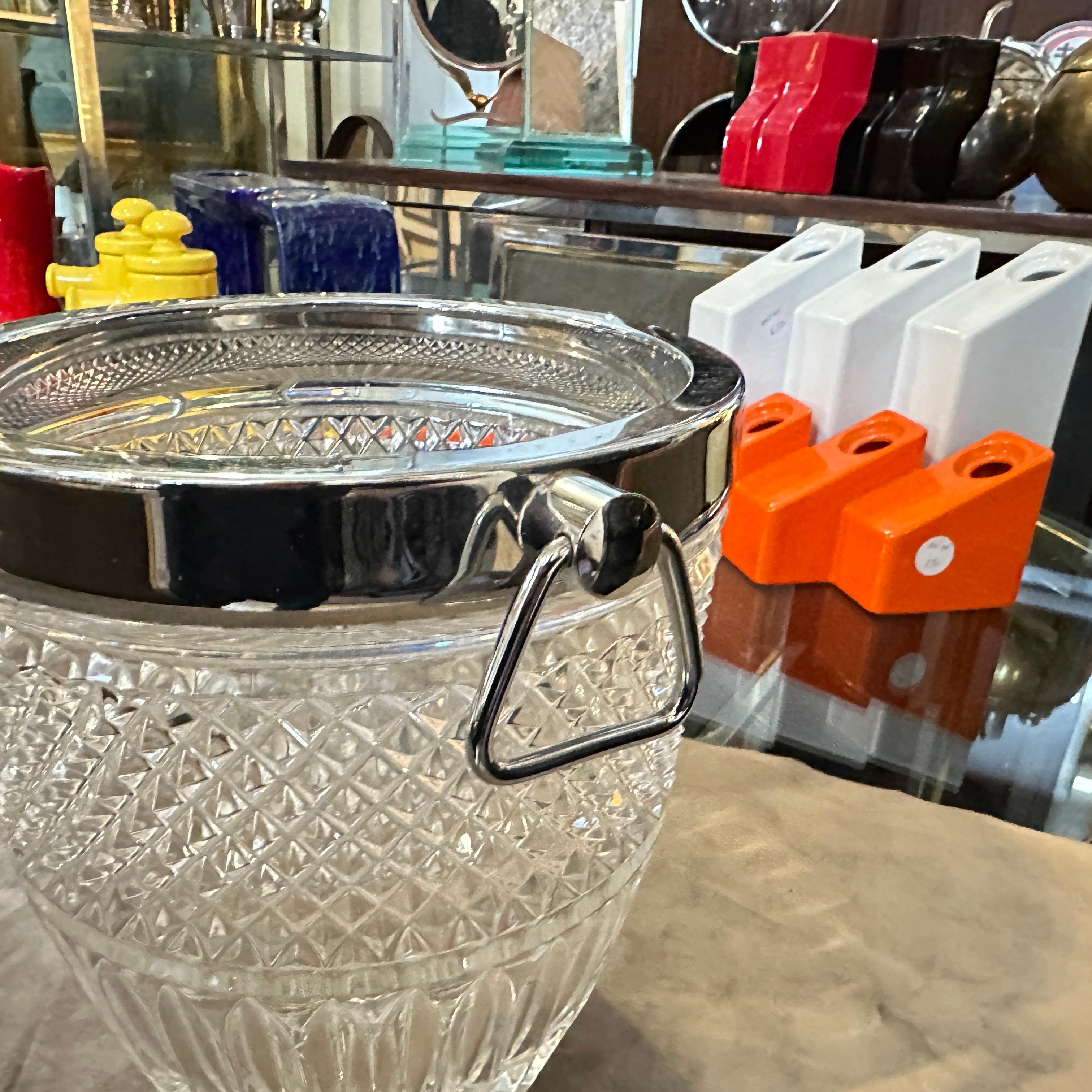 Hand-Crafted 1980s Modernist Crystal and Silver Plate French Wine Cooler For Sale
