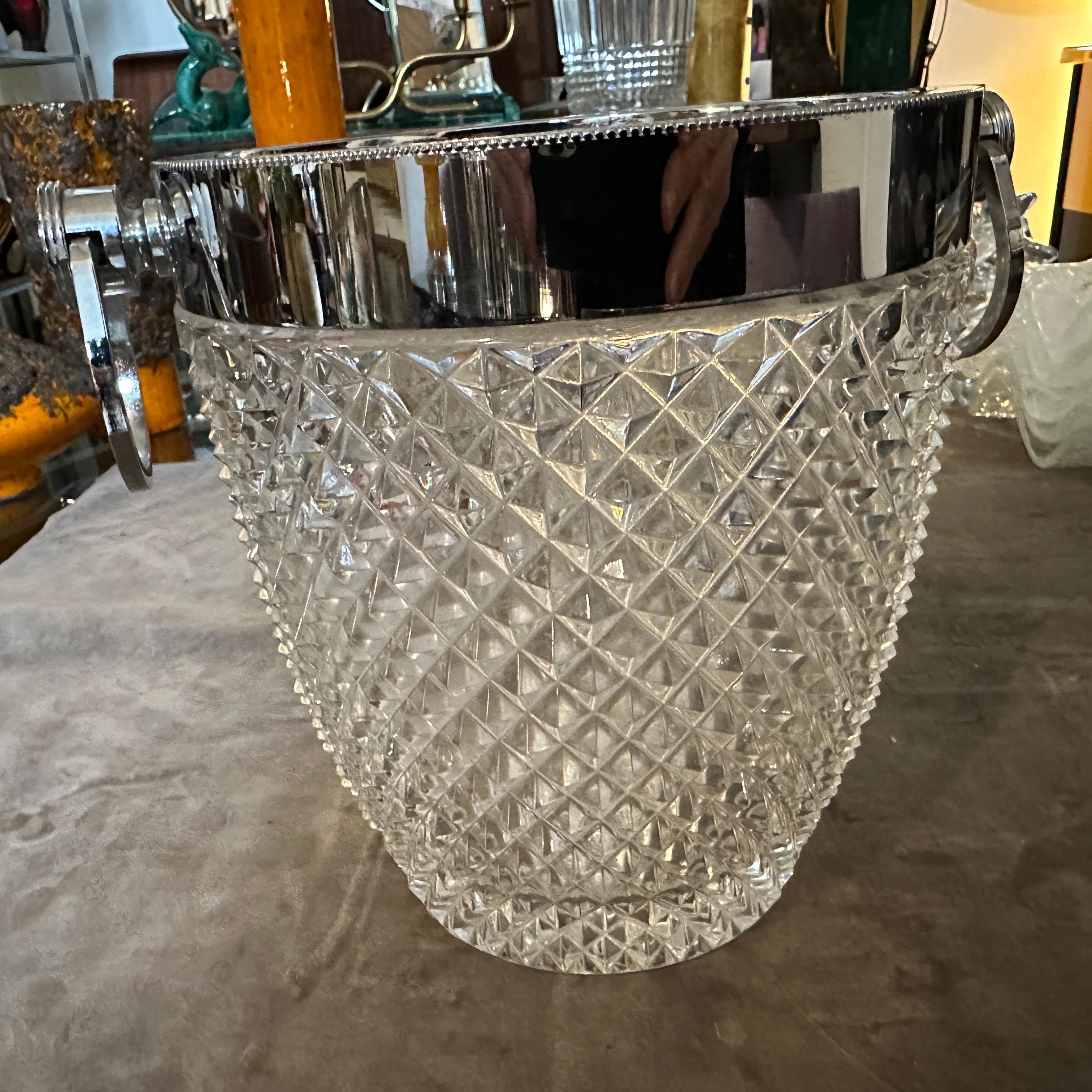 1980s Modernist Crystal and Silver Plate French Wine Cooler For Sale 3