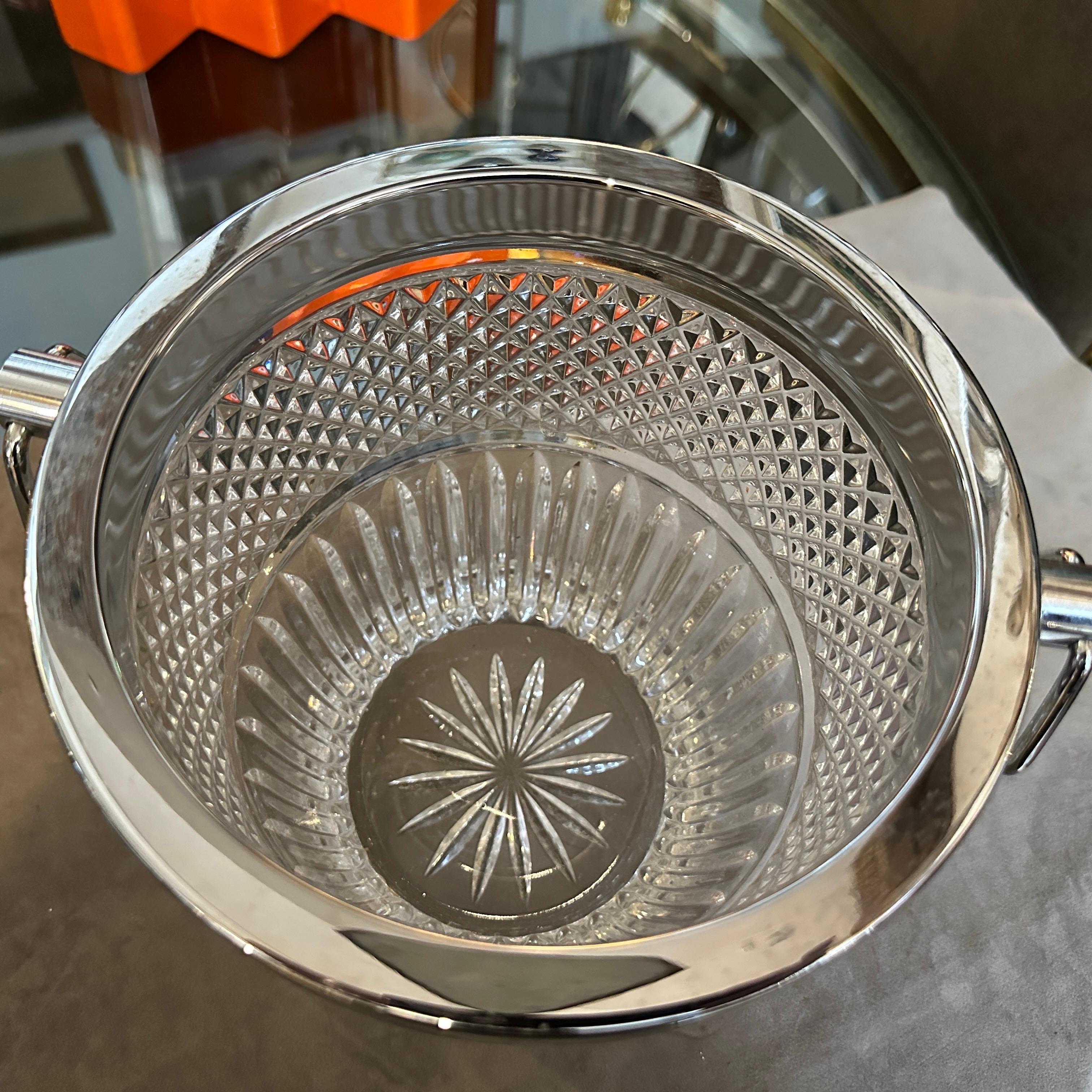 1980s Modernist Crystal and Silver Plate French Wine Cooler For Sale 1
