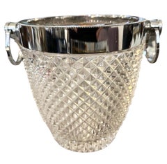 Enfriador de vino francés modernista de cristal y chapa de plata de los años 80