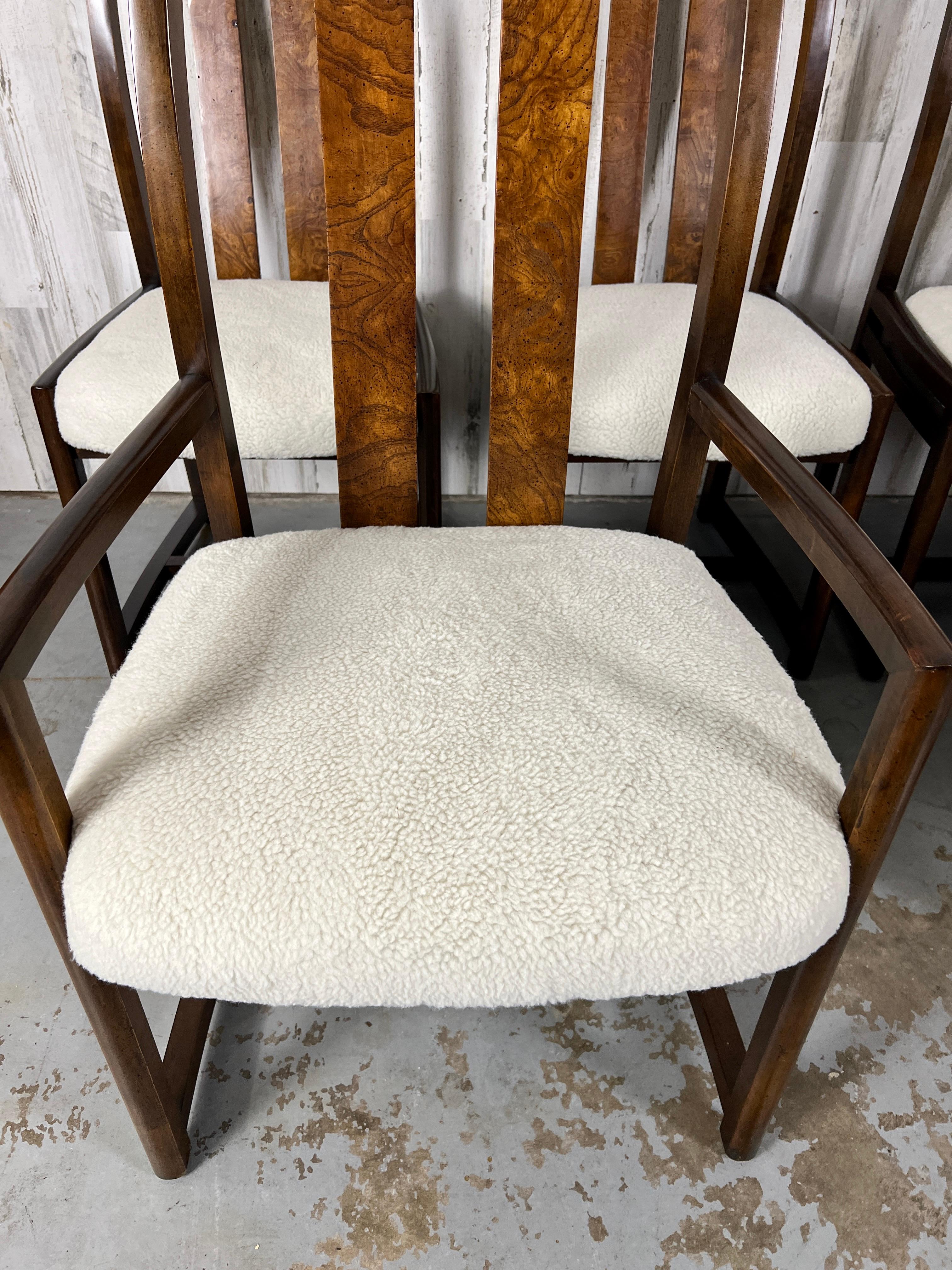1980s Modernist Dining Chairs with Burl Wood Back Splat For Sale 2