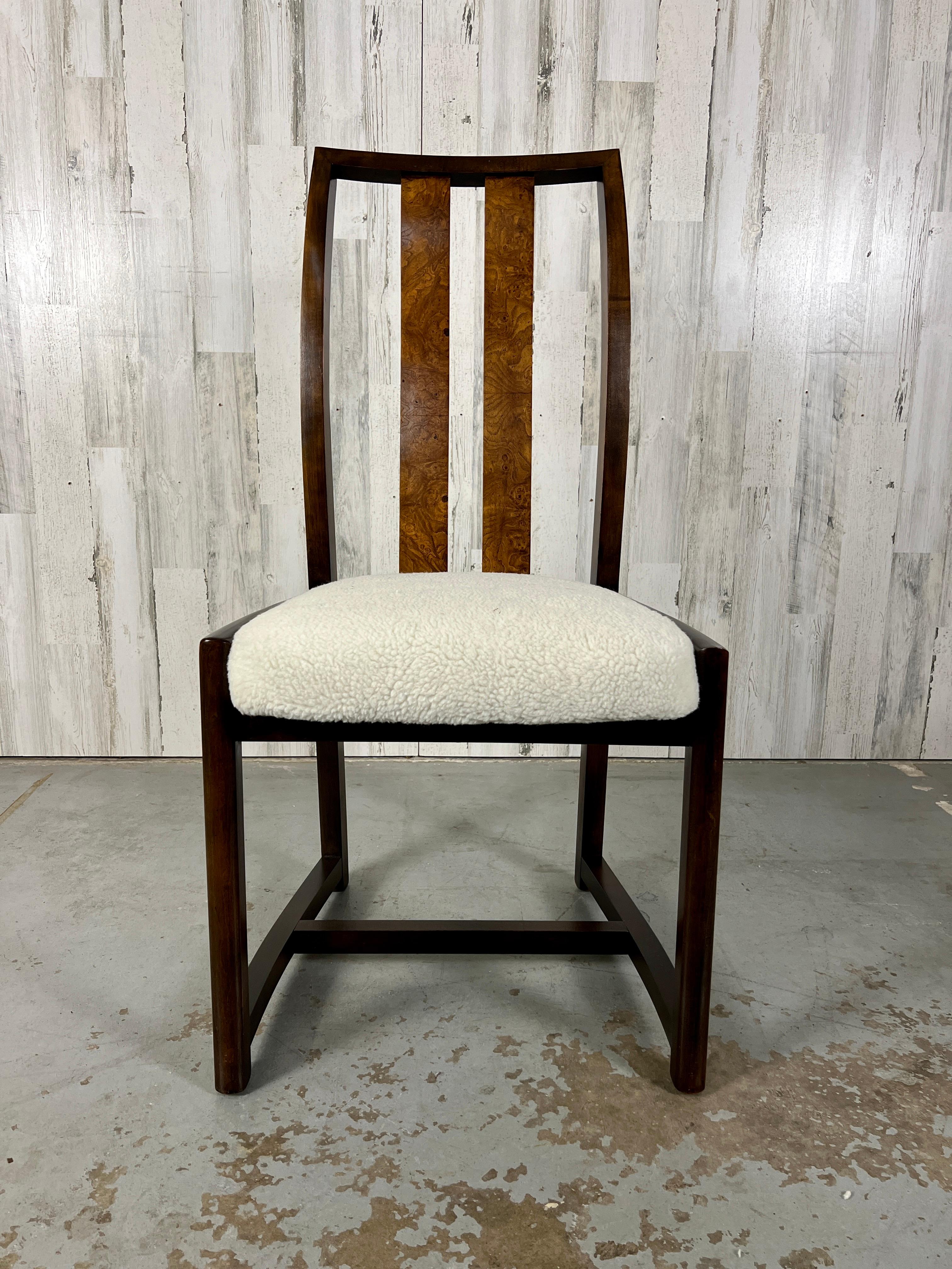 1980s Modernist Dining Chairs with Burl Wood Back Splat For Sale 3