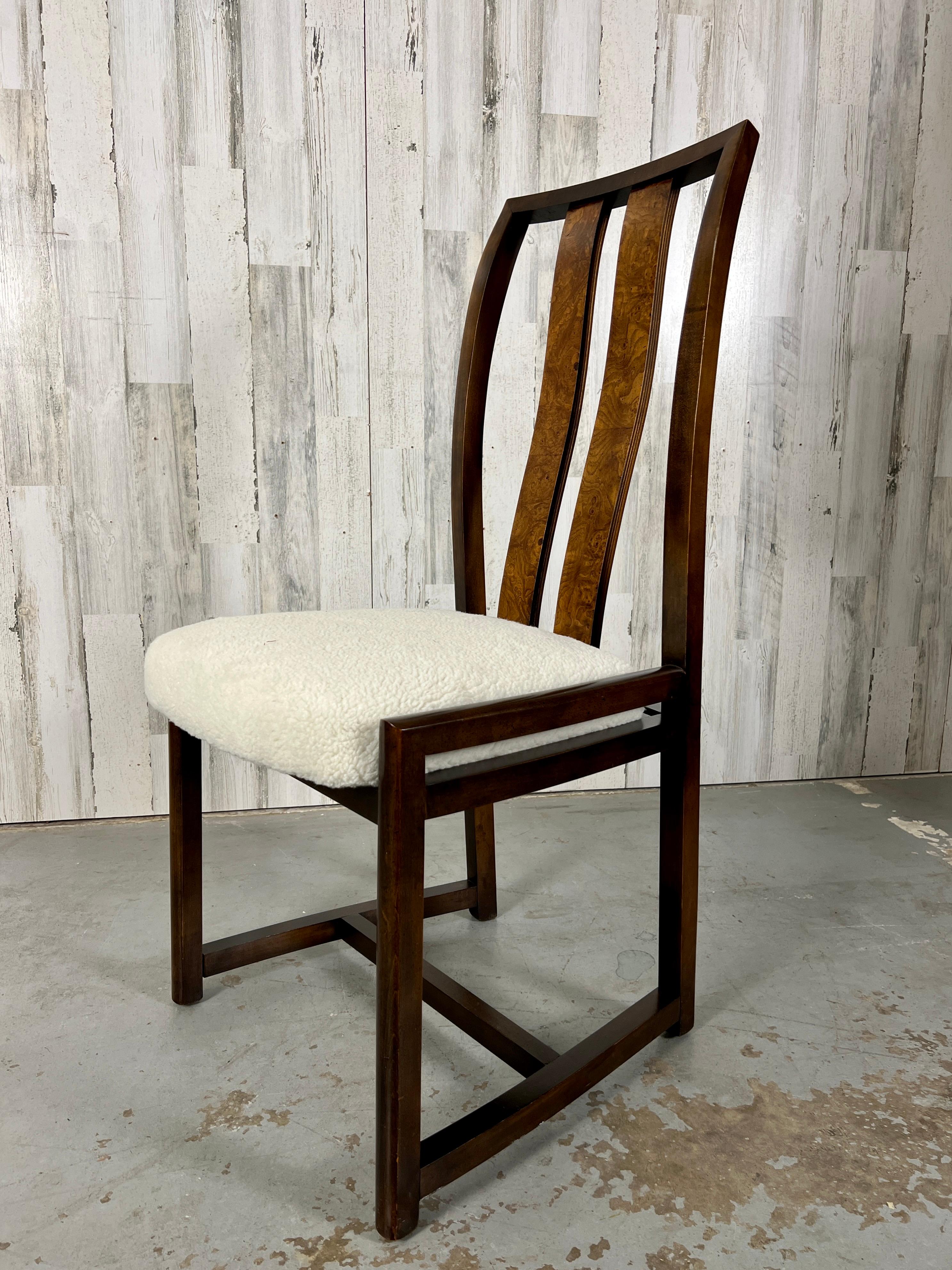 1980s Modernist Dining Chairs with Burl Wood Back Splat For Sale 4
