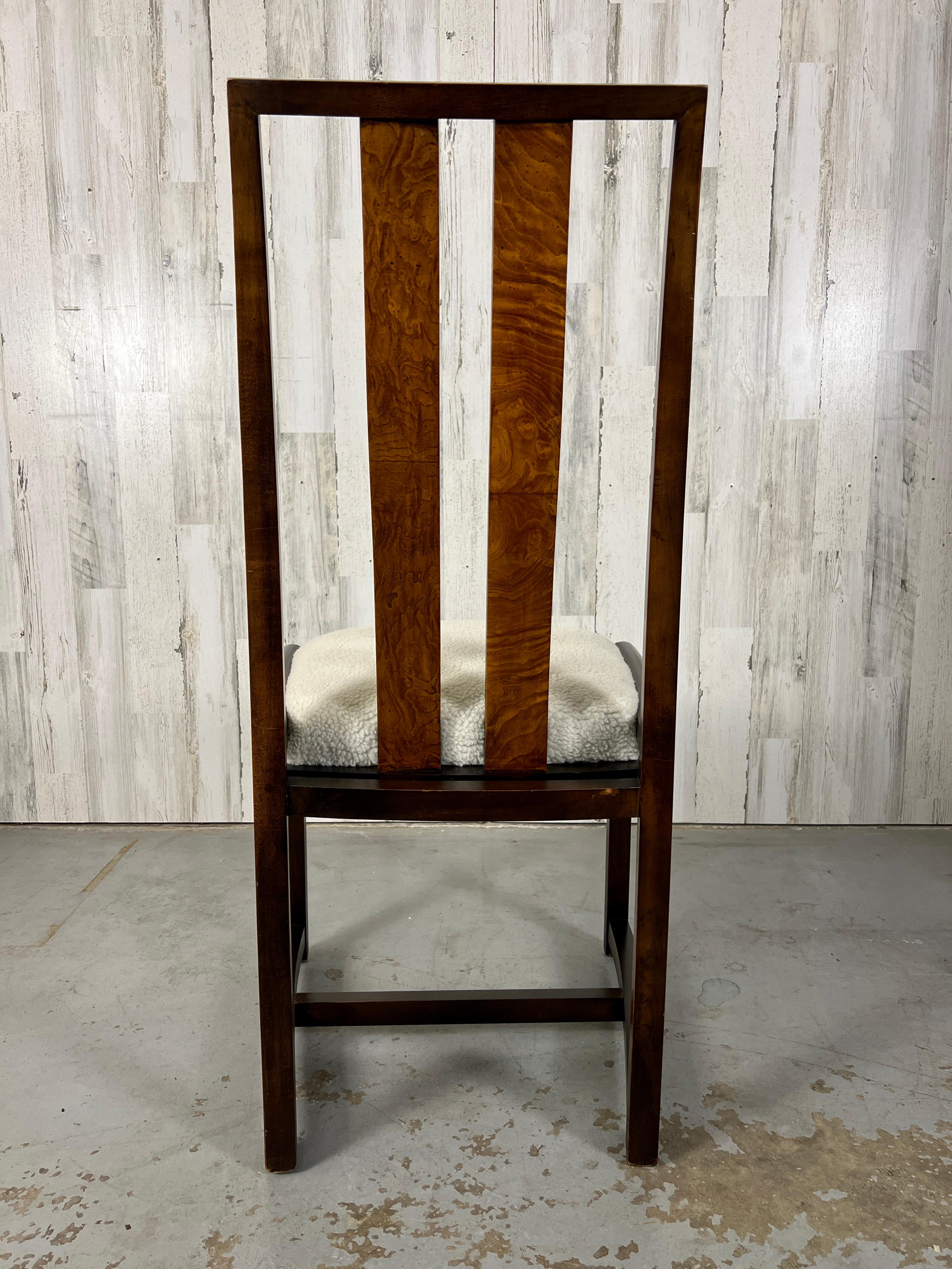 1980s Modernist Dining Chairs with Burl Wood Back Splat For Sale 6