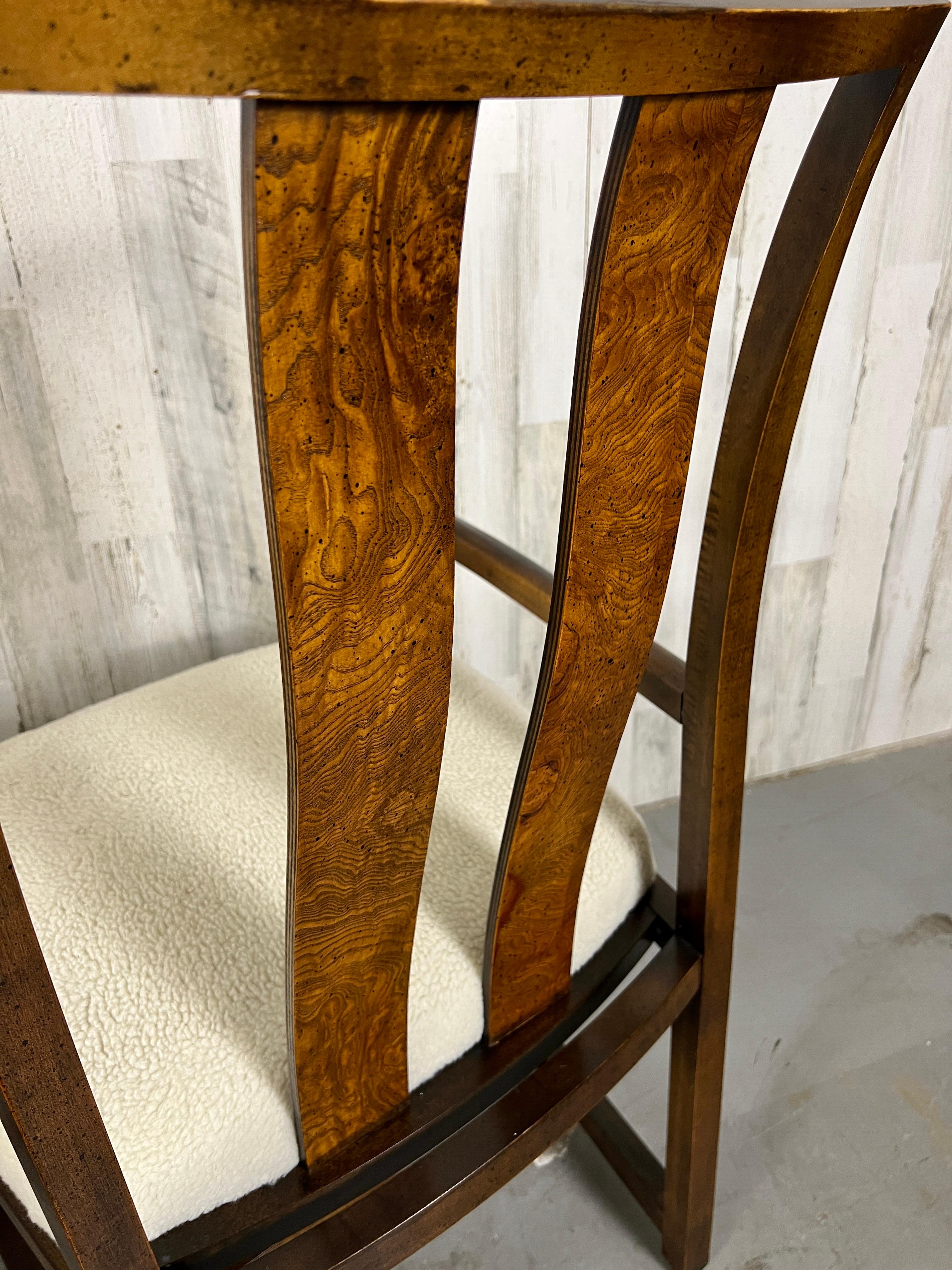 1980s Modernist Dining Chairs with Burl Wood Back Splat For Sale 9