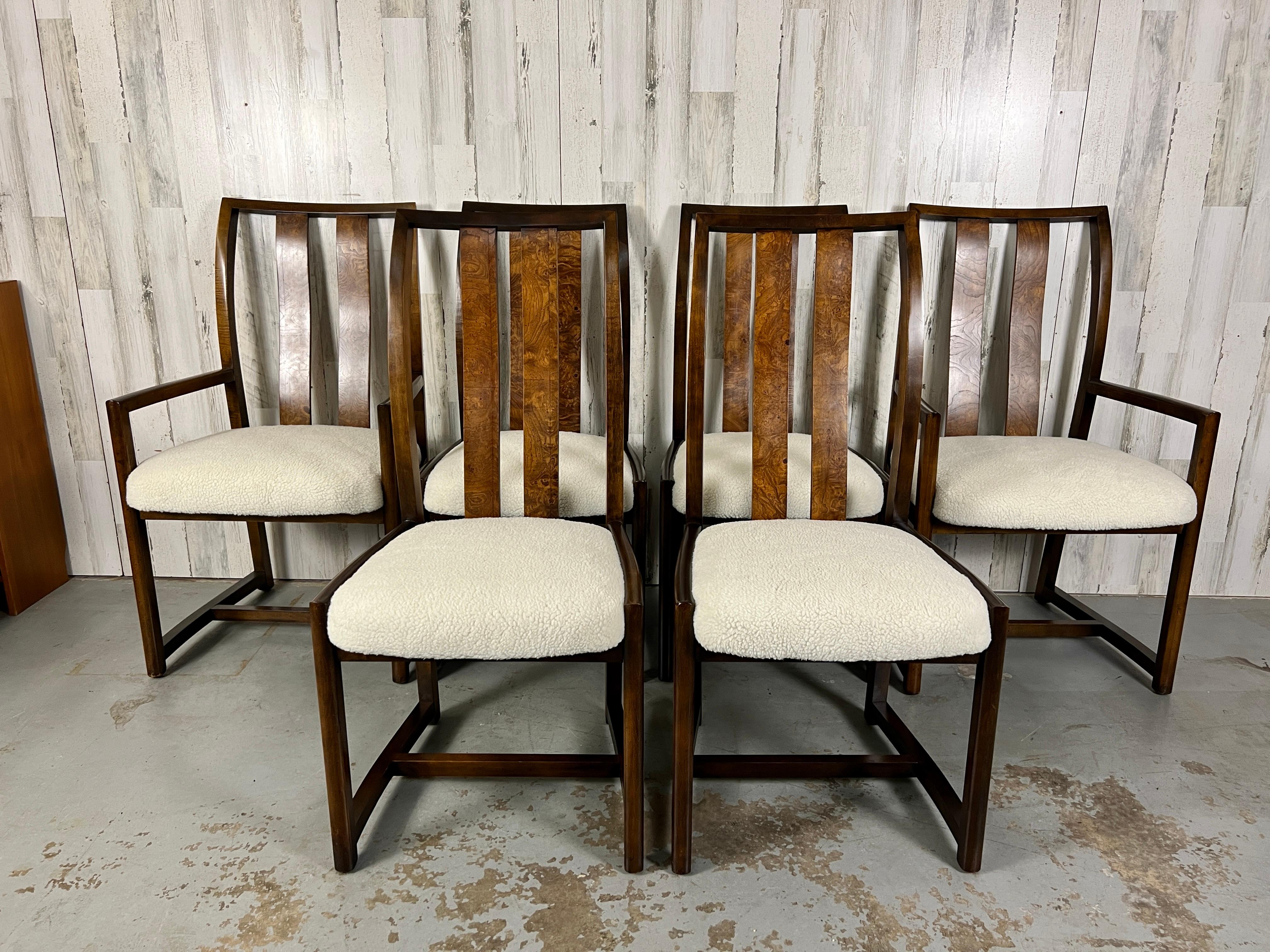 1980s Modernist Dining Chairs with Burl Wood Back Splat For Sale 12