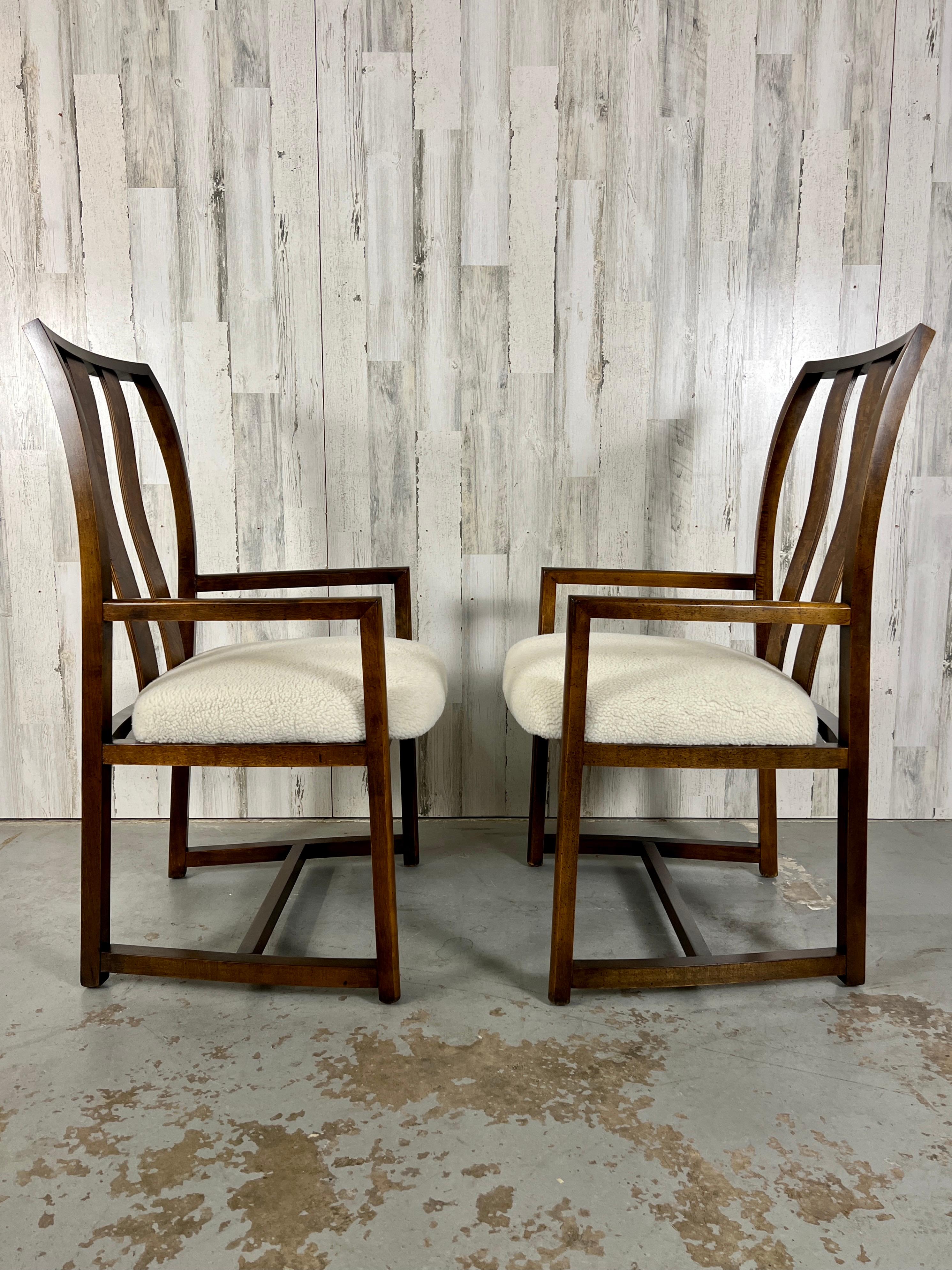 North American 1980s Modernist Dining Chairs with Burl Wood Back Splat For Sale