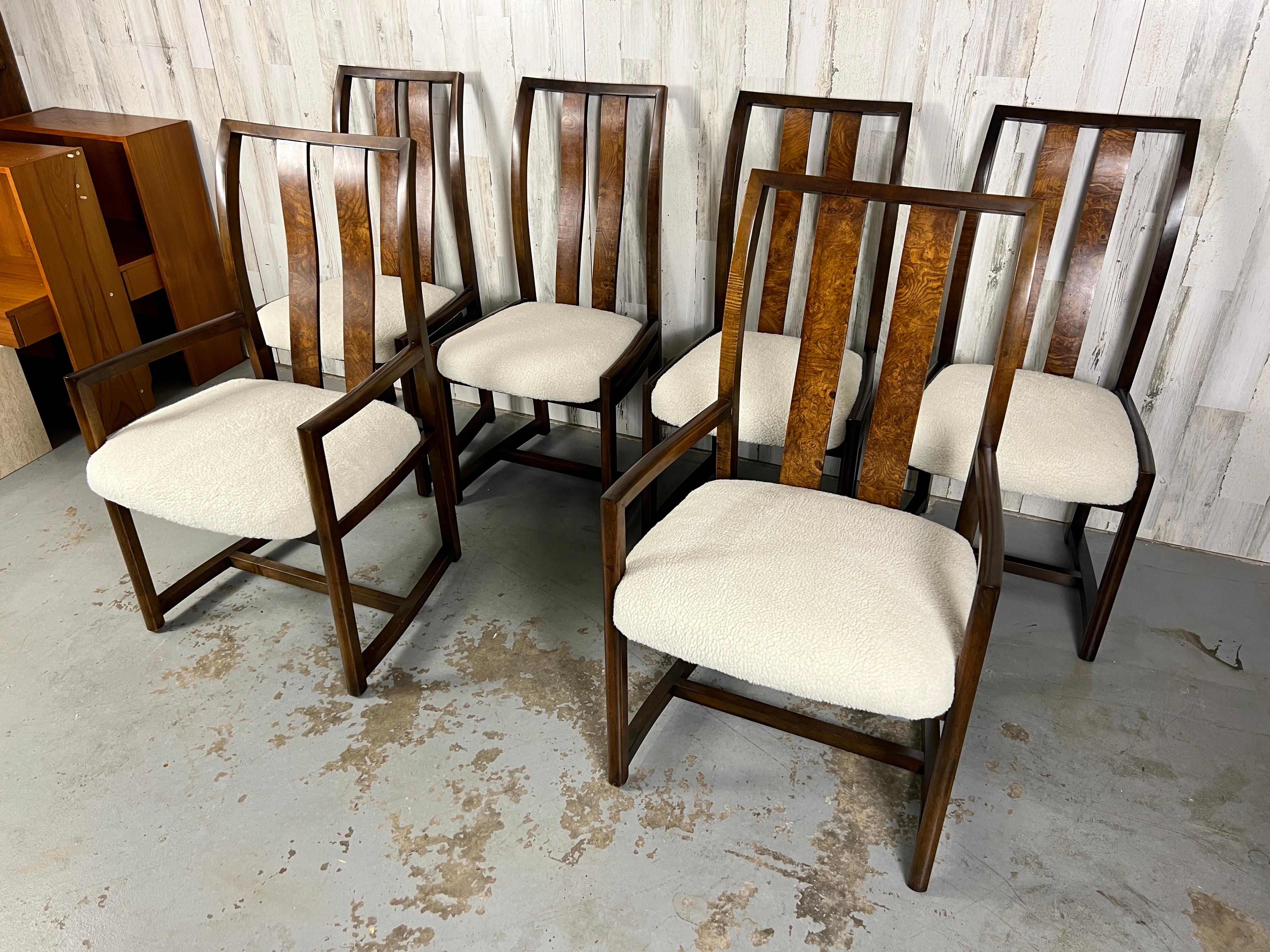20th Century 1980s Modernist Dining Chairs with Burl Wood Back Splat For Sale