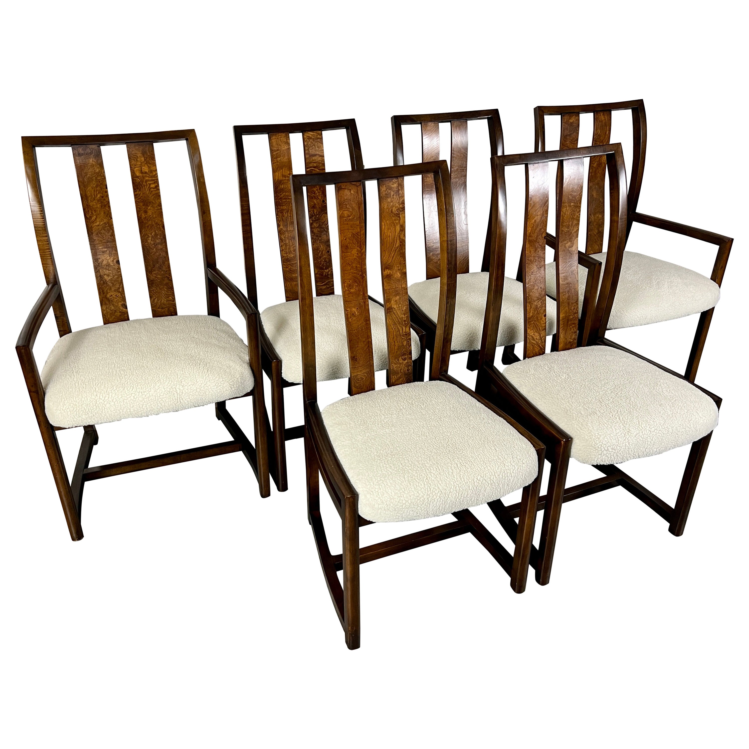 1980s Modernist Dining Chairs with Burl Wood Back Splat