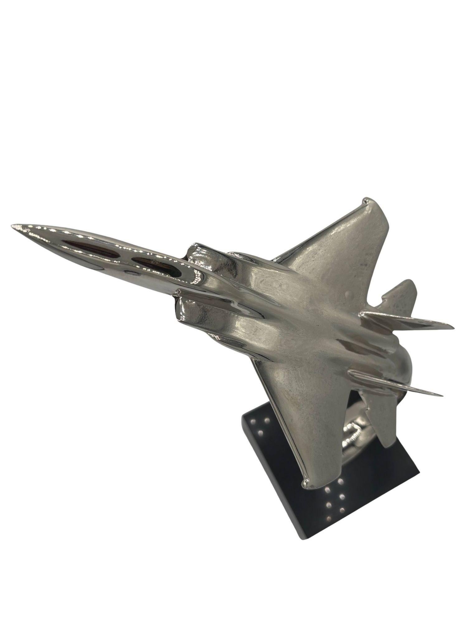 Late 20th Century 1980s Modernist Douglas F/A-18 Hornet Chrome Sculpture w/ Black Granite Base For Sale