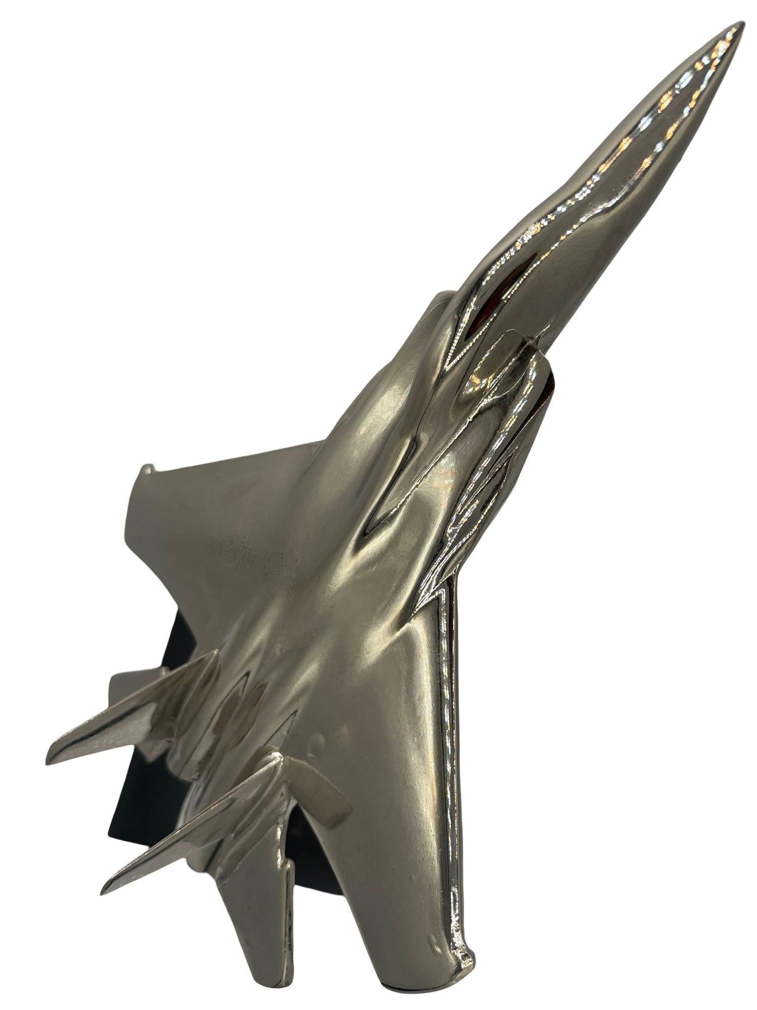 1980s Modernist Douglas F/A-18 Hornet Chrome Sculpture w/ Black Granite Base For Sale 1