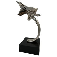 1980s Modernist Douglas F/A-18 Hornet Chrome Sculpture w/ Black Granite Base