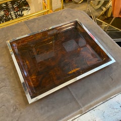1980s Modernist Fake Tortoise Lucite and Silver Plated Metal Frame Italian Tray