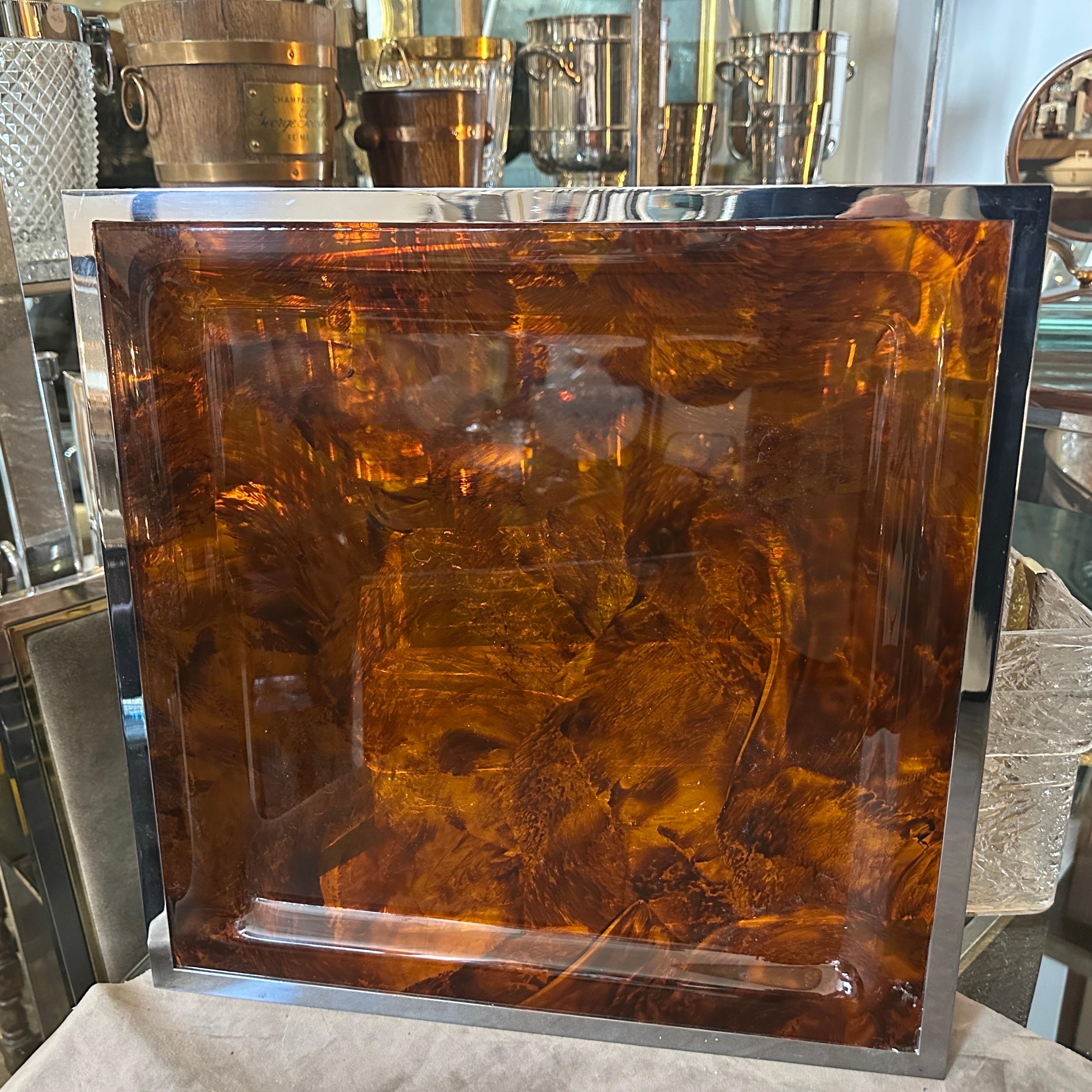 Mid-Century Modern 1980s Modernist Fake Tortoiseshell Lucite Italian Tray by Ulderico Cavinato