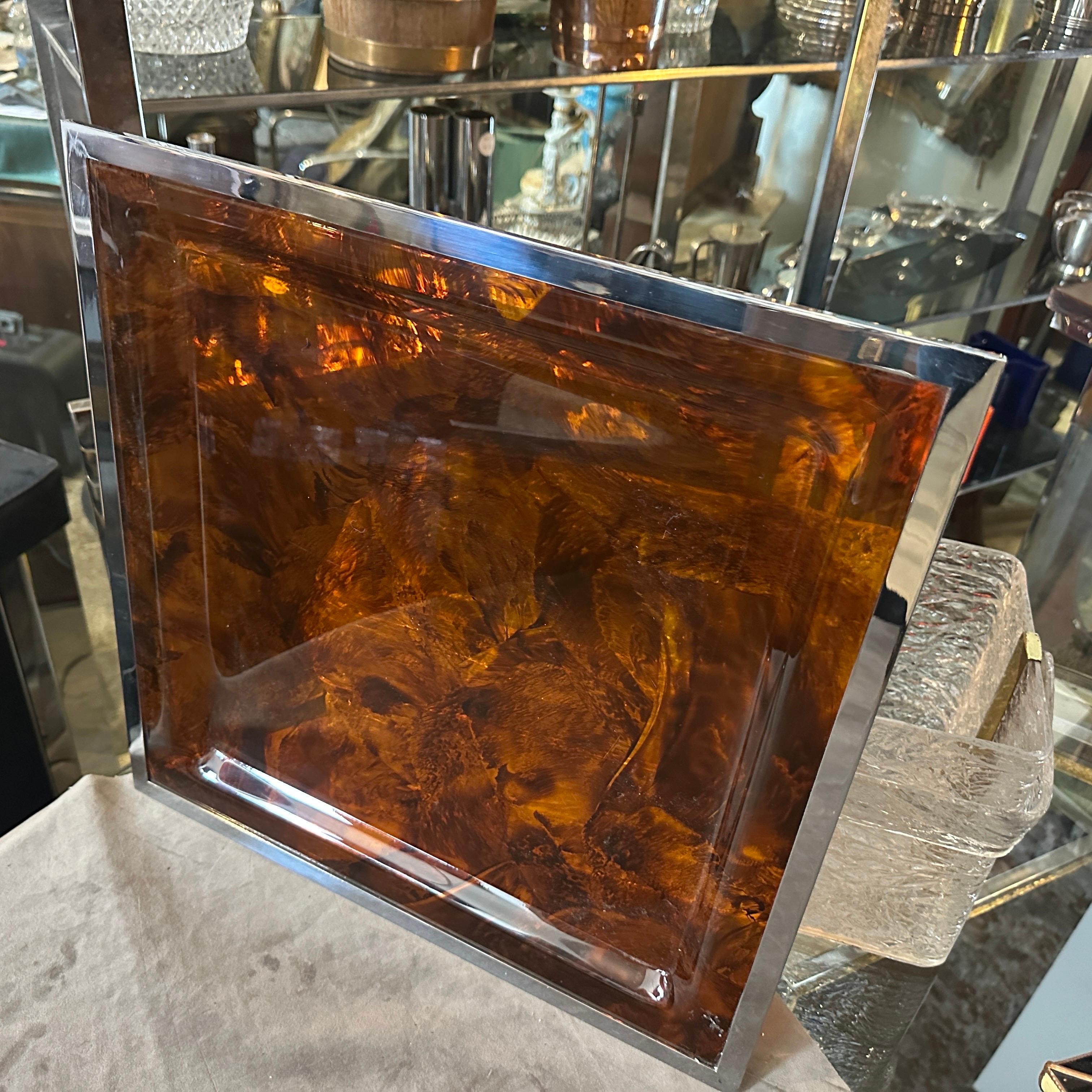1980s Modernist Fake Tortoiseshell Lucite Italian Tray by Ulderico Cavinato In Excellent Condition In Aci Castello, IT