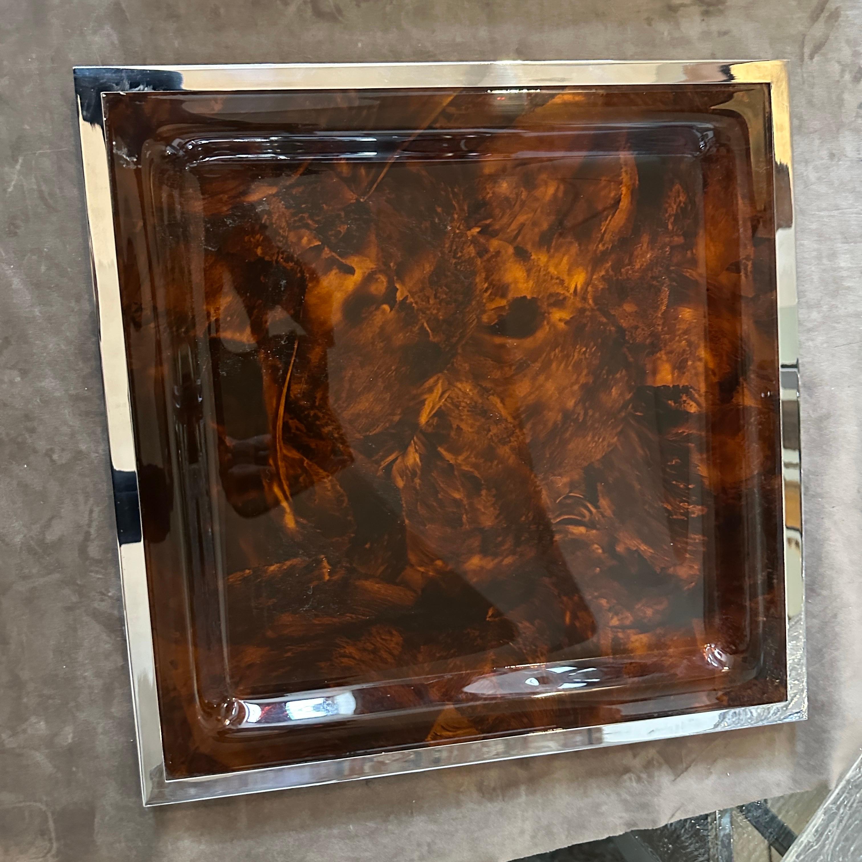 20th Century 1980s Modernist Fake Tortoiseshell Lucite Italian Tray by Ulderico Cavinato