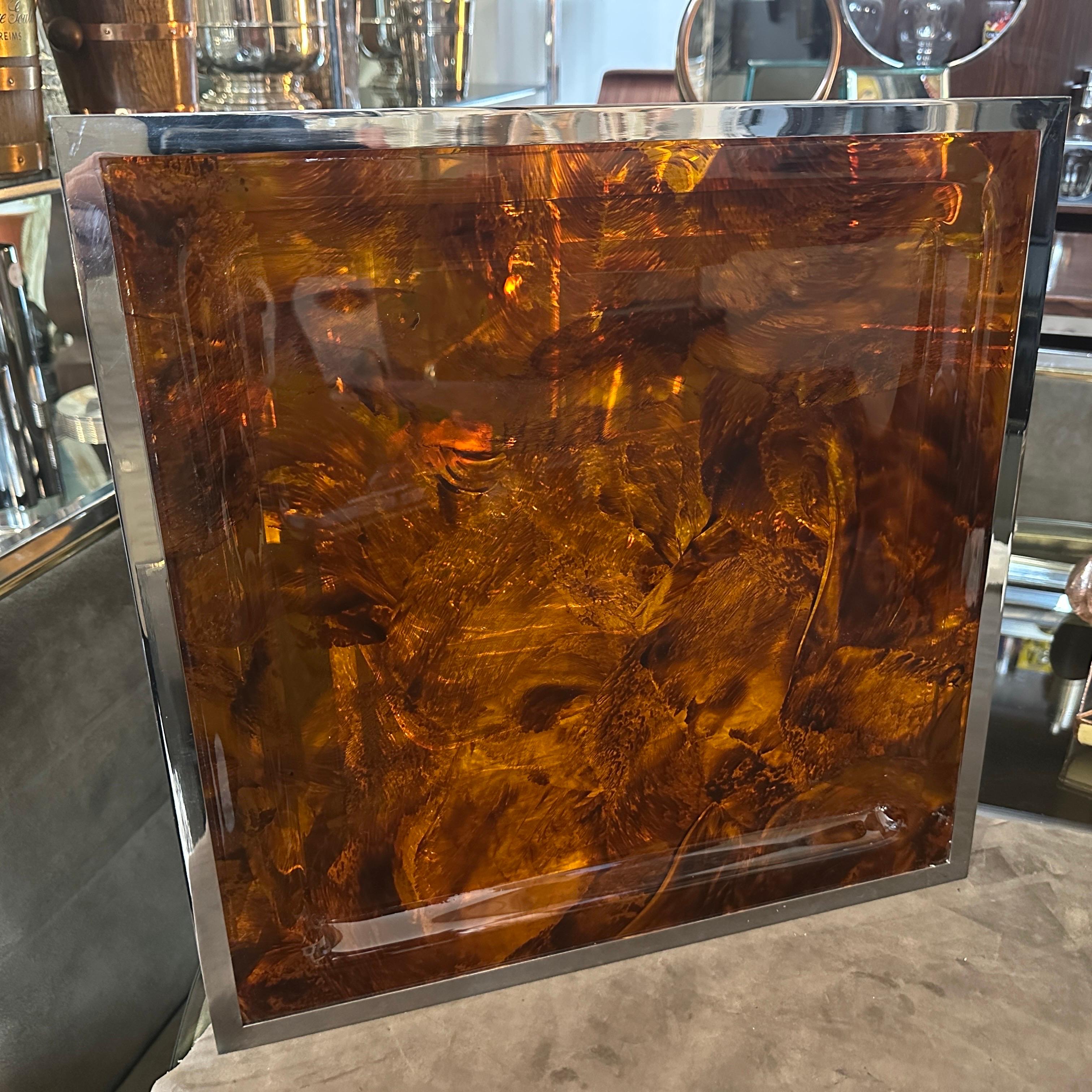 Silver Plate 1980s Modernist Fake Tortoiseshell Lucite Italian Tray by Ulderico Cavinato