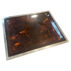 1980er Modernist Faux Schildpatt Lucite und versilbertes Tablett von Cavinato