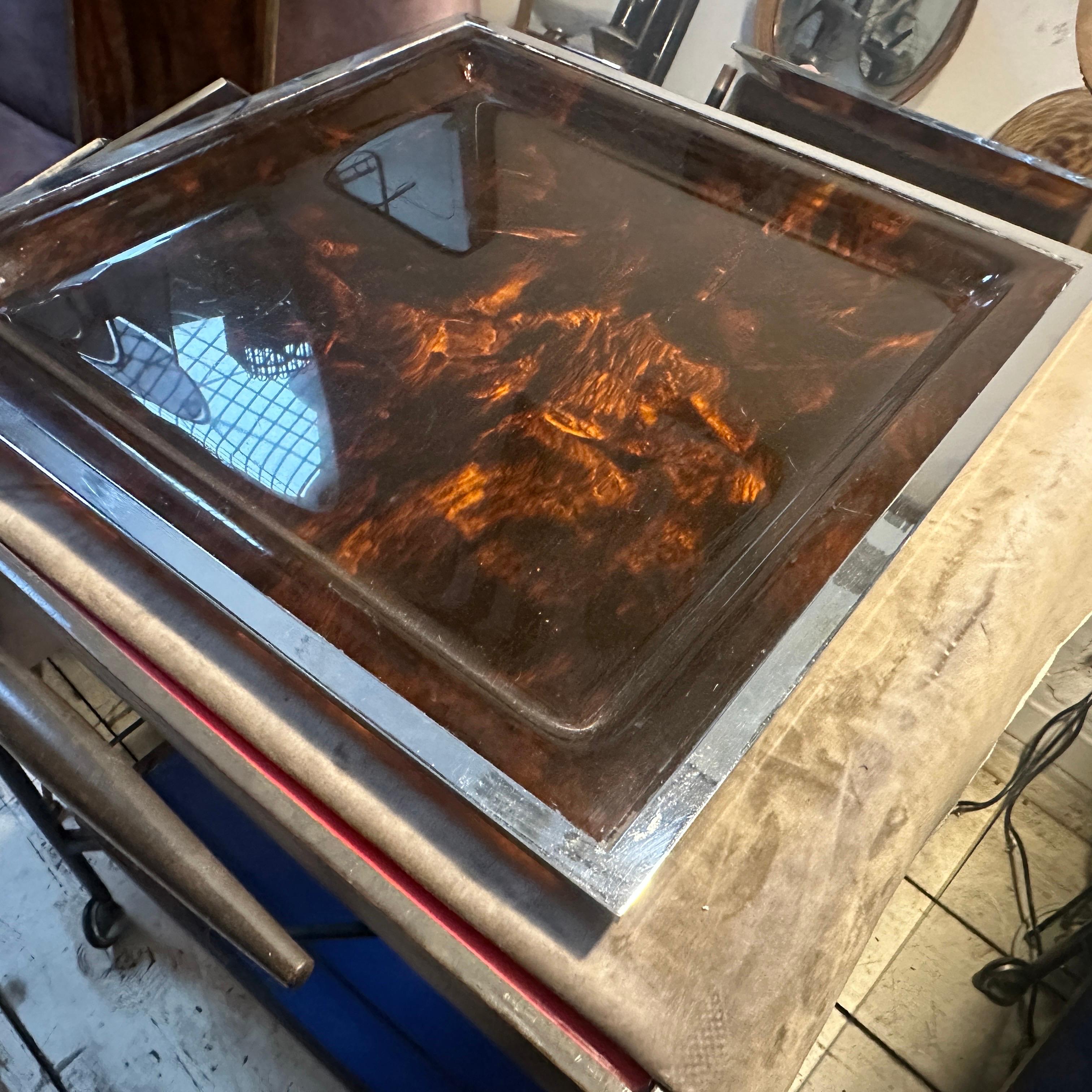 1980s Modernist Faux Tortoiseshell Lucite Square Tray by Ulderico Cavinato For Sale 4