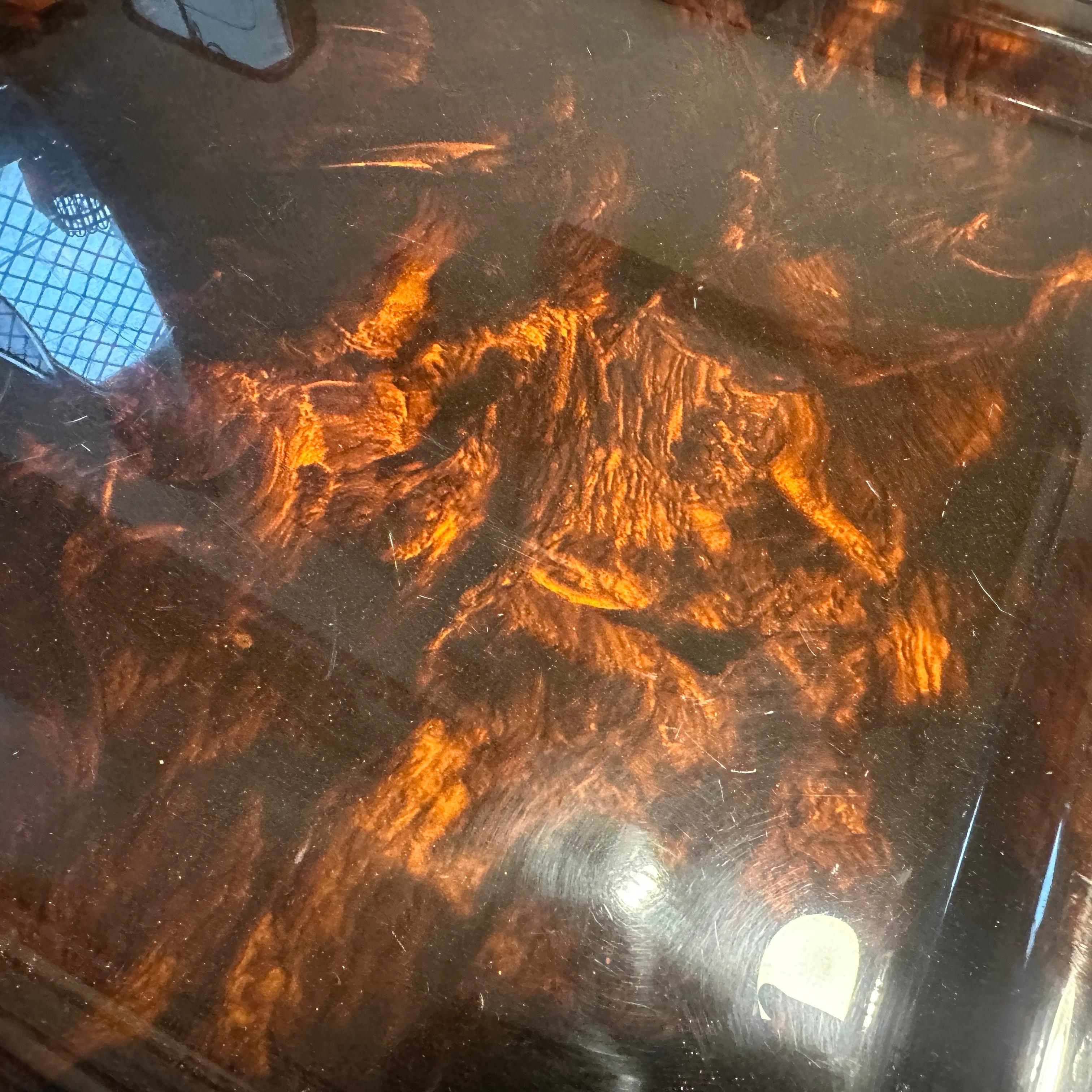 1980s Modernist Faux Tortoiseshell Lucite Square Tray by Ulderico Cavinato For Sale 5