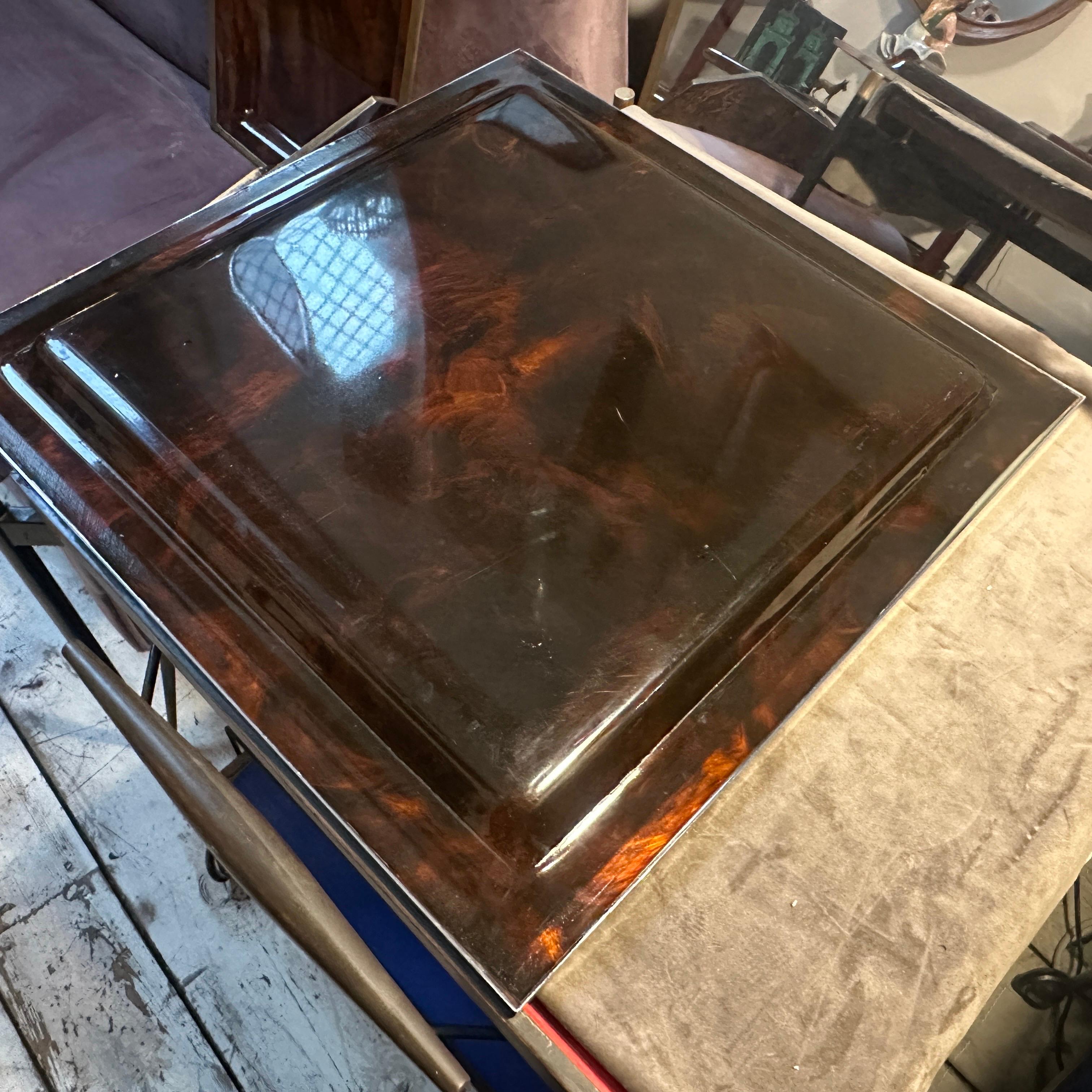 Mid-Century Modern 1980s Modernist Faux Tortoiseshell Lucite Square Tray by Ulderico Cavinato For Sale