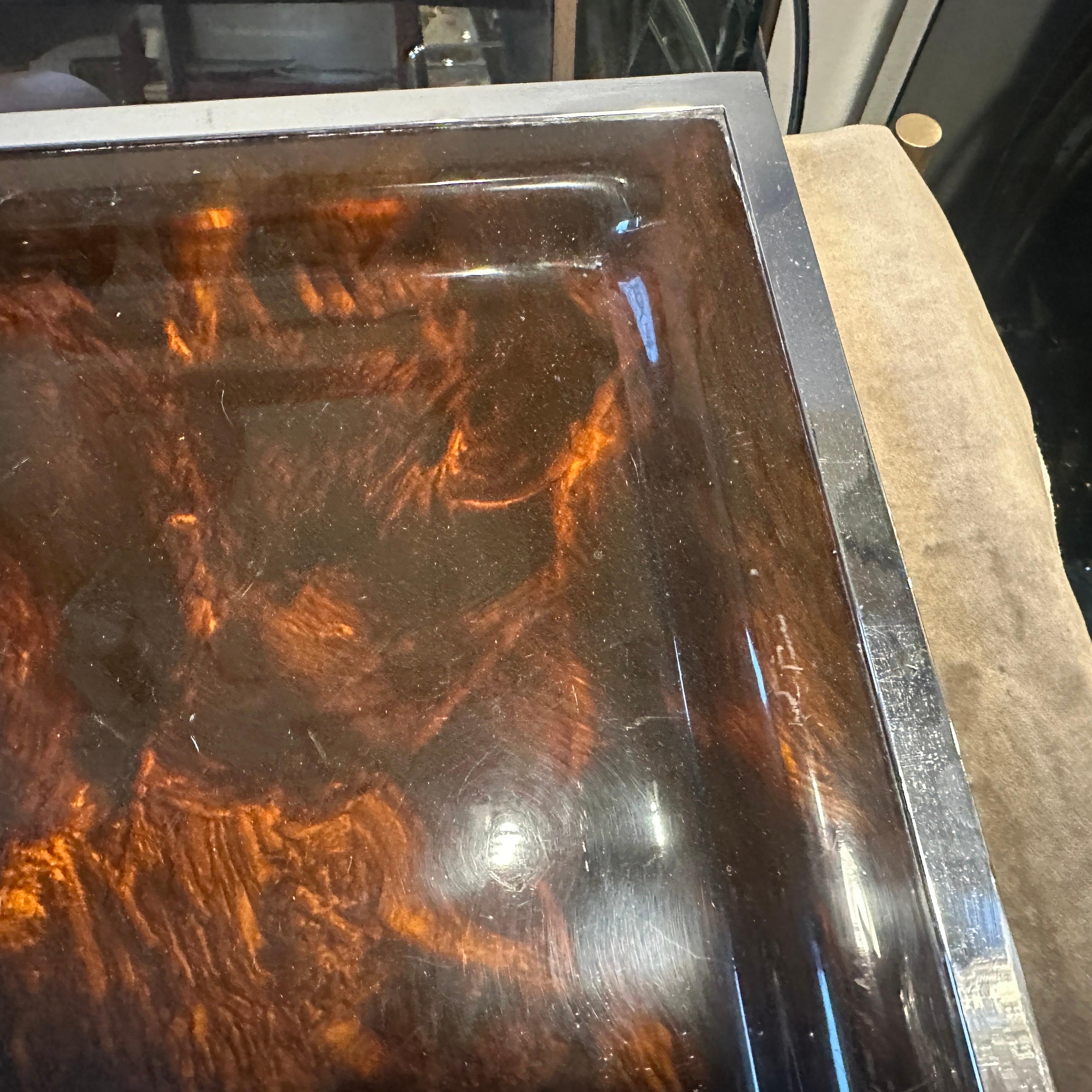 Italian 1980s Modernist Faux Tortoiseshell Lucite Square Tray by Ulderico Cavinato For Sale