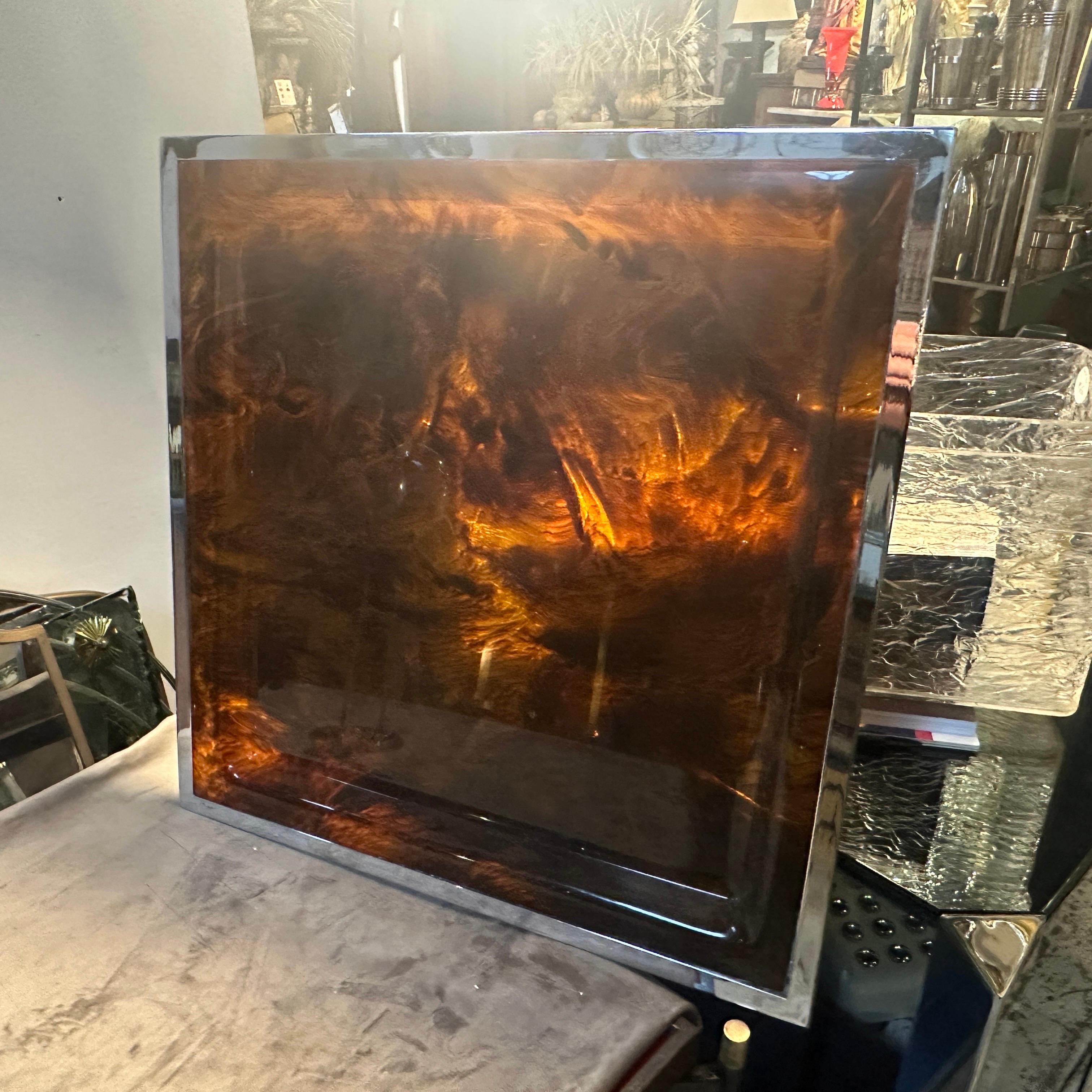 1980s Modernist Faux Tortoiseshell Lucite Square Tray by Ulderico Cavinato In Excellent Condition For Sale In Aci Castello, IT