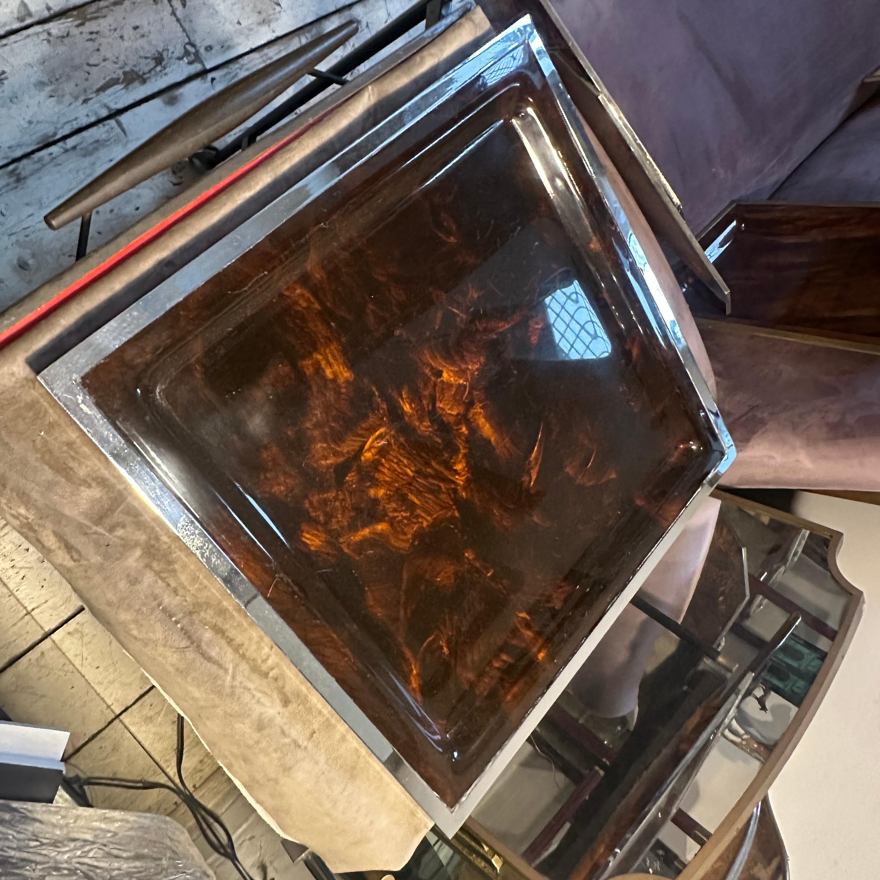 1980s Modernist Faux Tortoiseshell Lucite Square Tray by Ulderico Cavinato For Sale 1