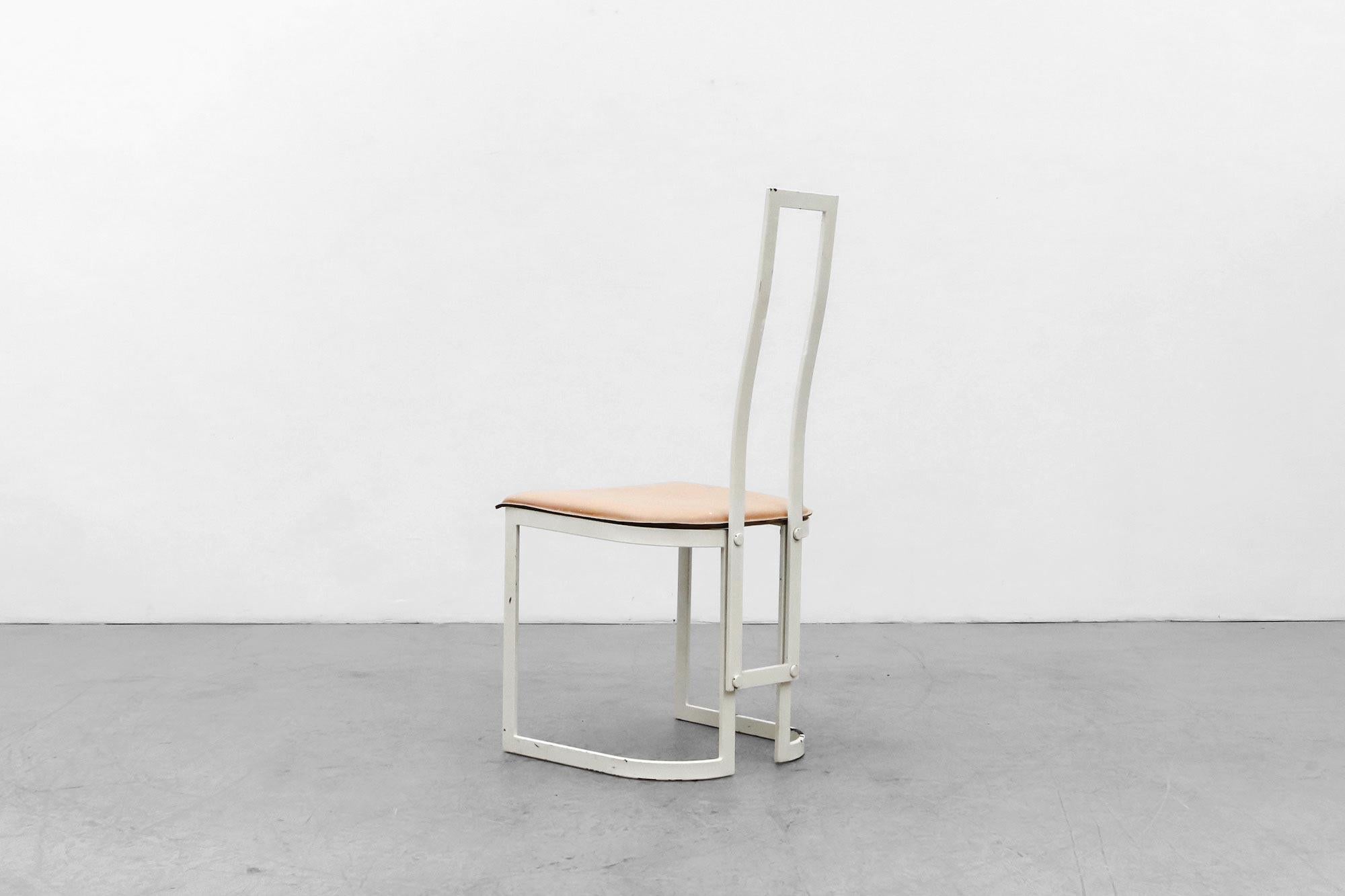 Enameled 1980's Modernist Gastone Rinaldi Side Chair for Thema Italy 1 with Leather Seat For Sale