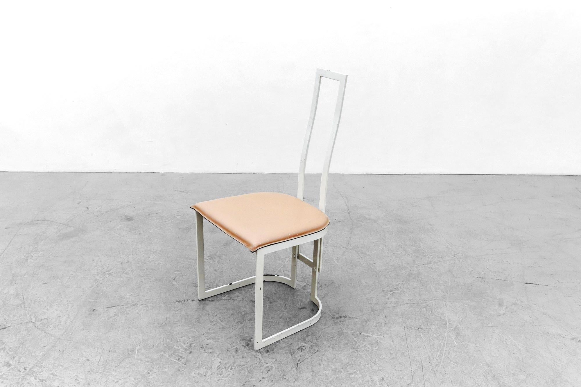 Late 20th Century 1980's Modernist Gastone Rinaldi Side Chair for Thema Italy 1 with Leather Seat For Sale