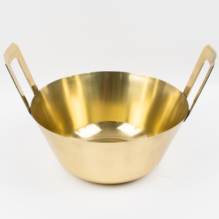 Modernist Gilt Metal and Glass Serving Bowl Centerpiece, 1980s For Sale