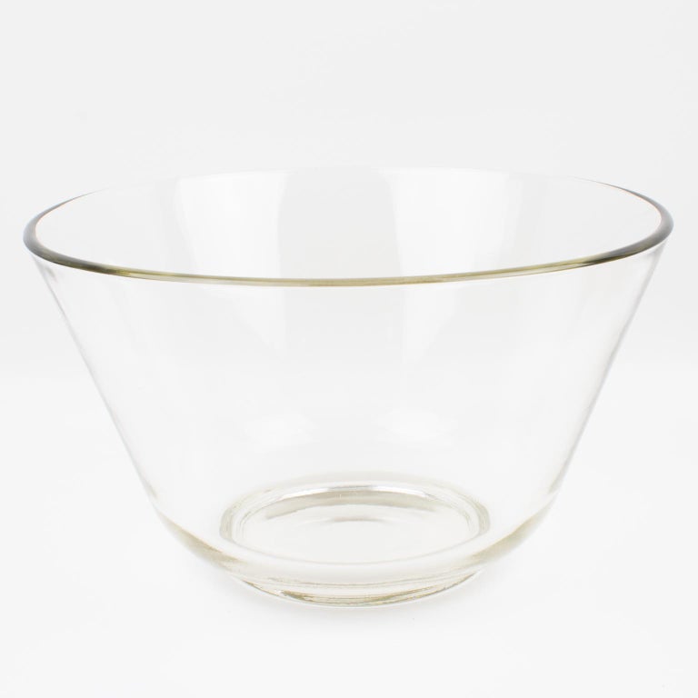 Modernist Gilt Metal and Glass Serving Bowl Centerpiece, 1980s For Sale