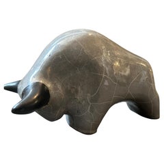 1980s Modernist Gray and Black Fat Lava Ceramic German Bull