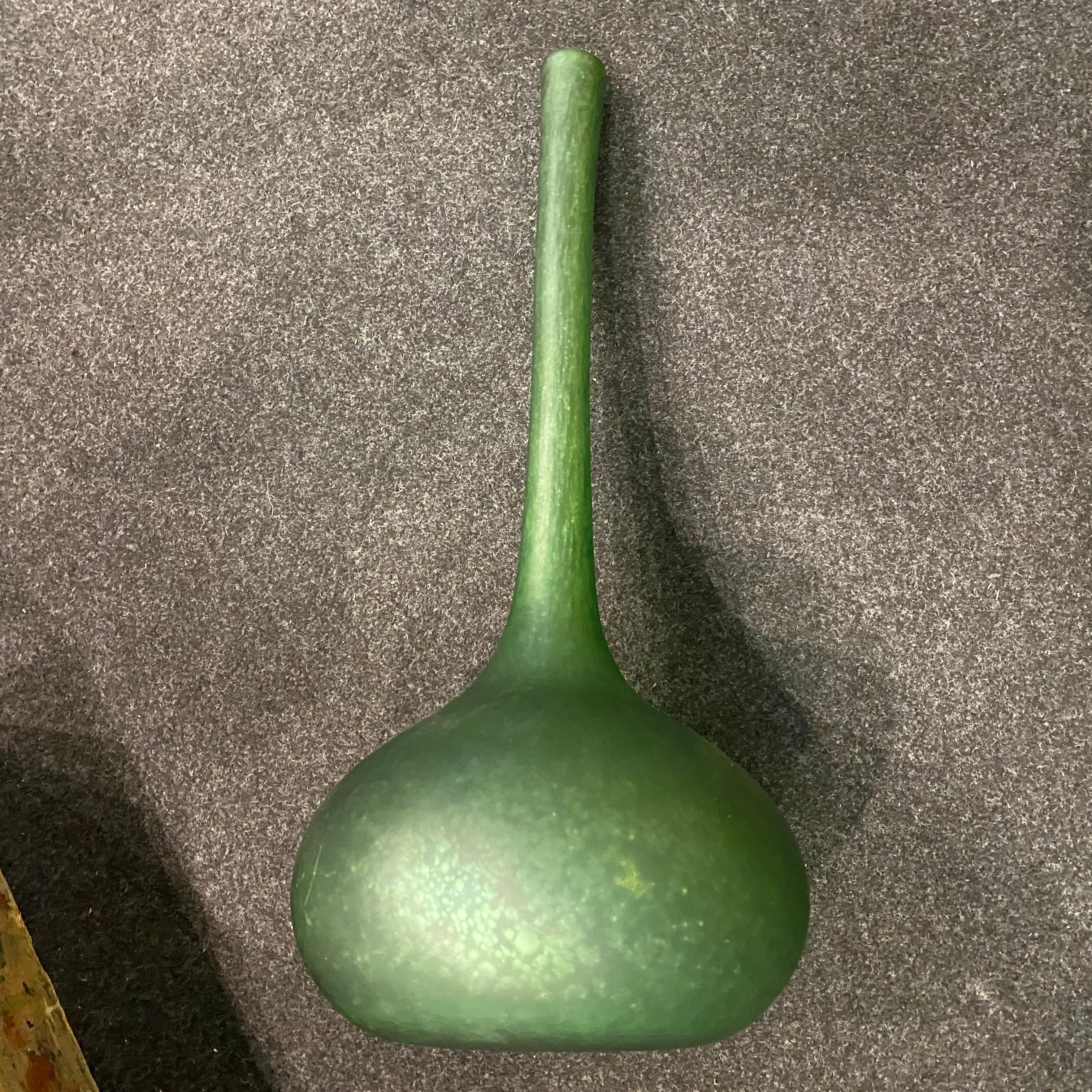 1980s Modernist Green Murano Glass Tall Single Flower Vase 4