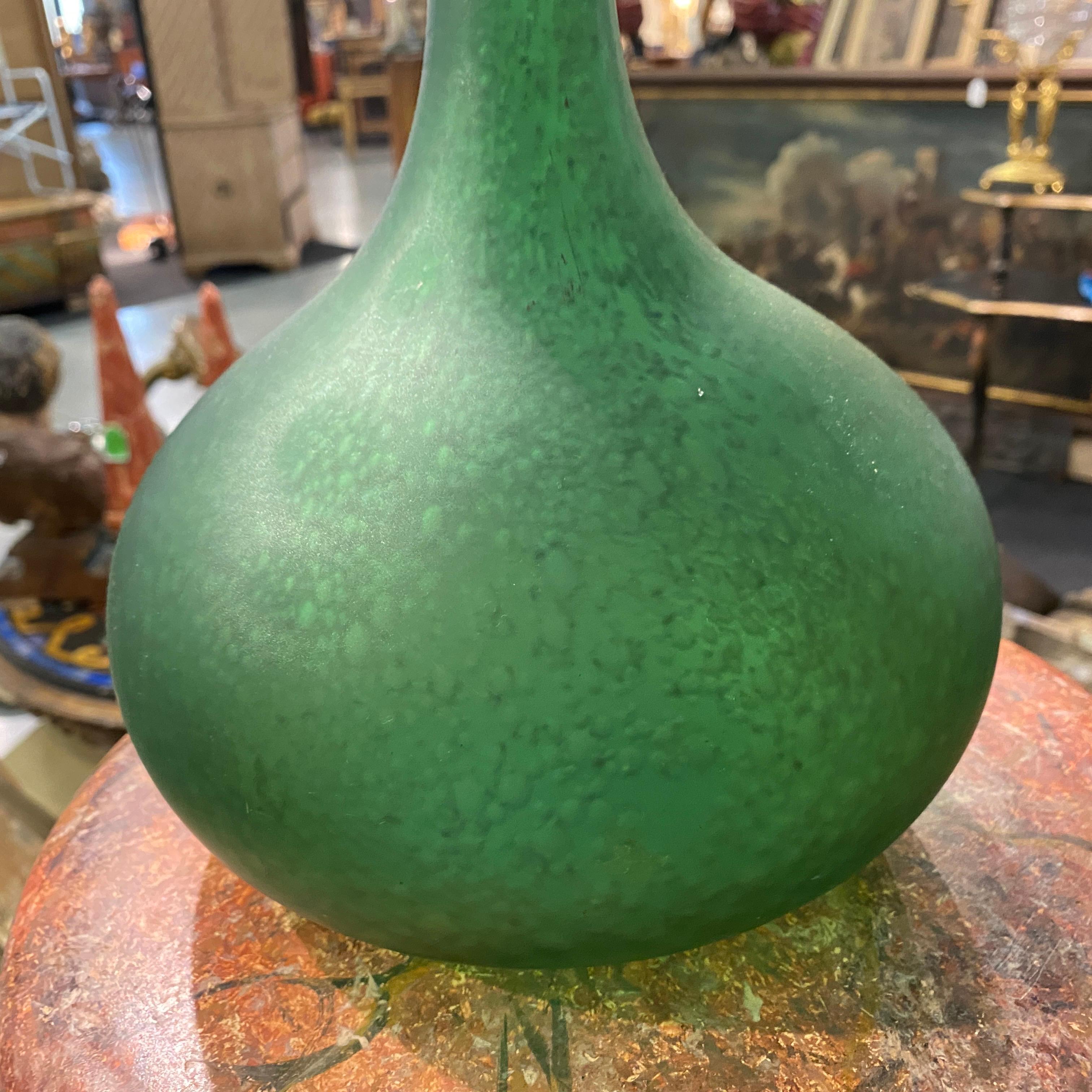 1980s Modernist Green Murano Glass Tall Single Flower Vase 1