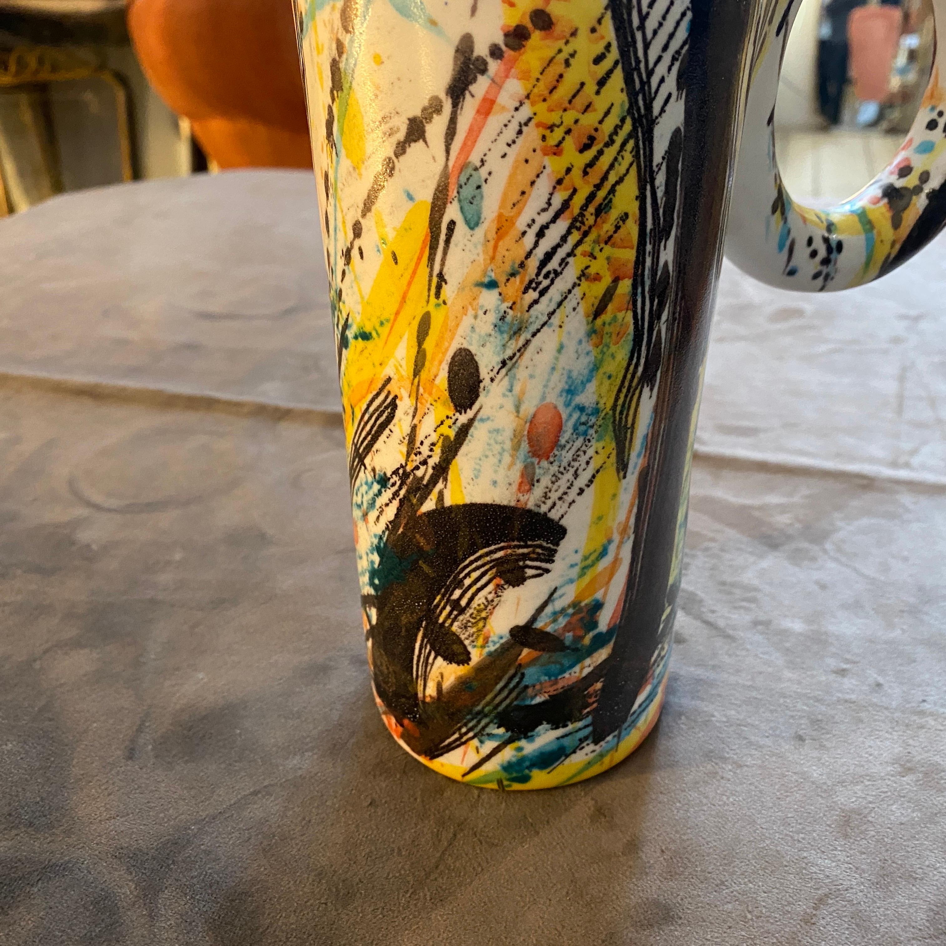 1980s Modernist Hand-Painted Ceramic Jug Vase by M Carbone per Ceramica Castelli For Sale 5