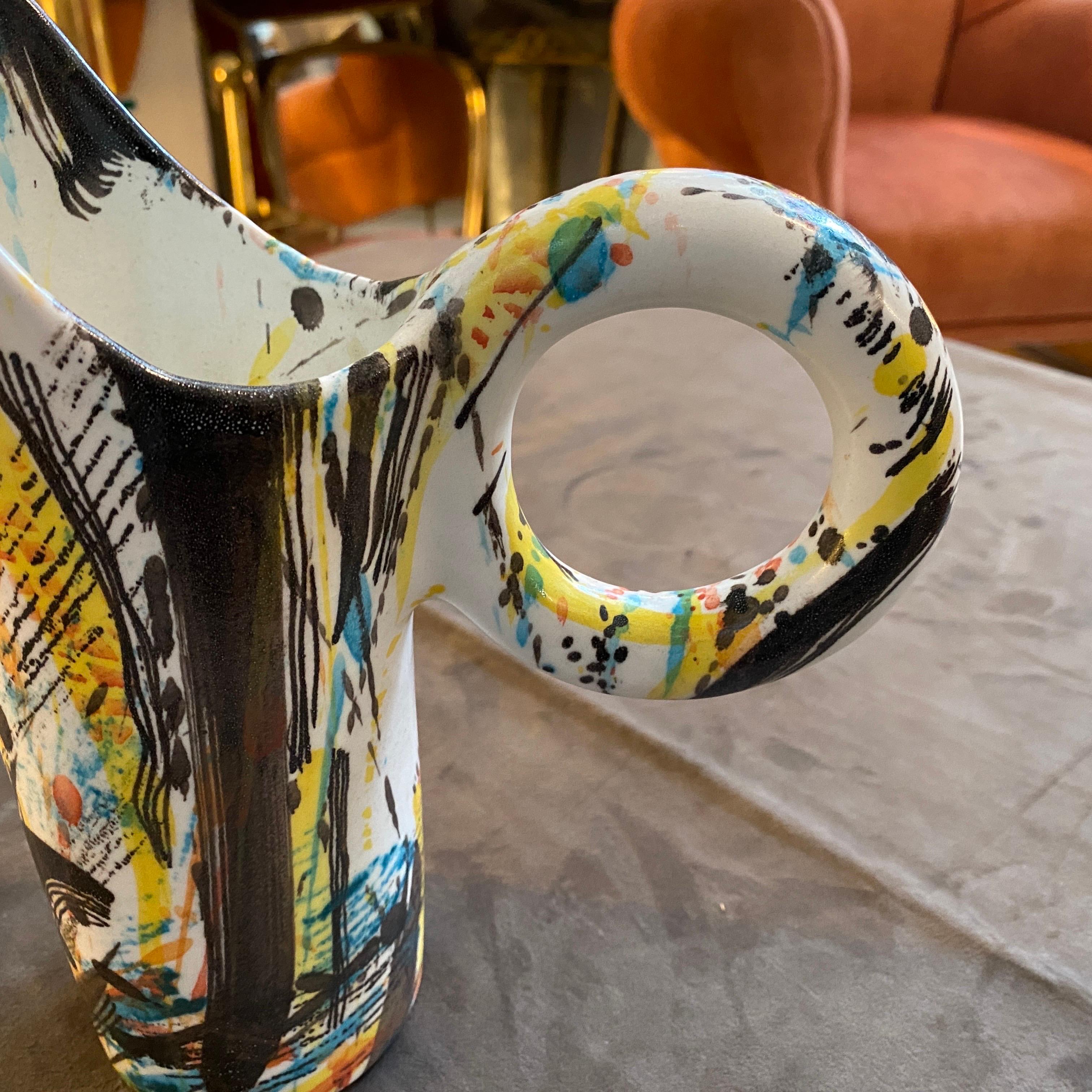 1980s Modernist Hand-Painted Ceramic Jug Vase by M Carbone per Ceramica Castelli For Sale 7
